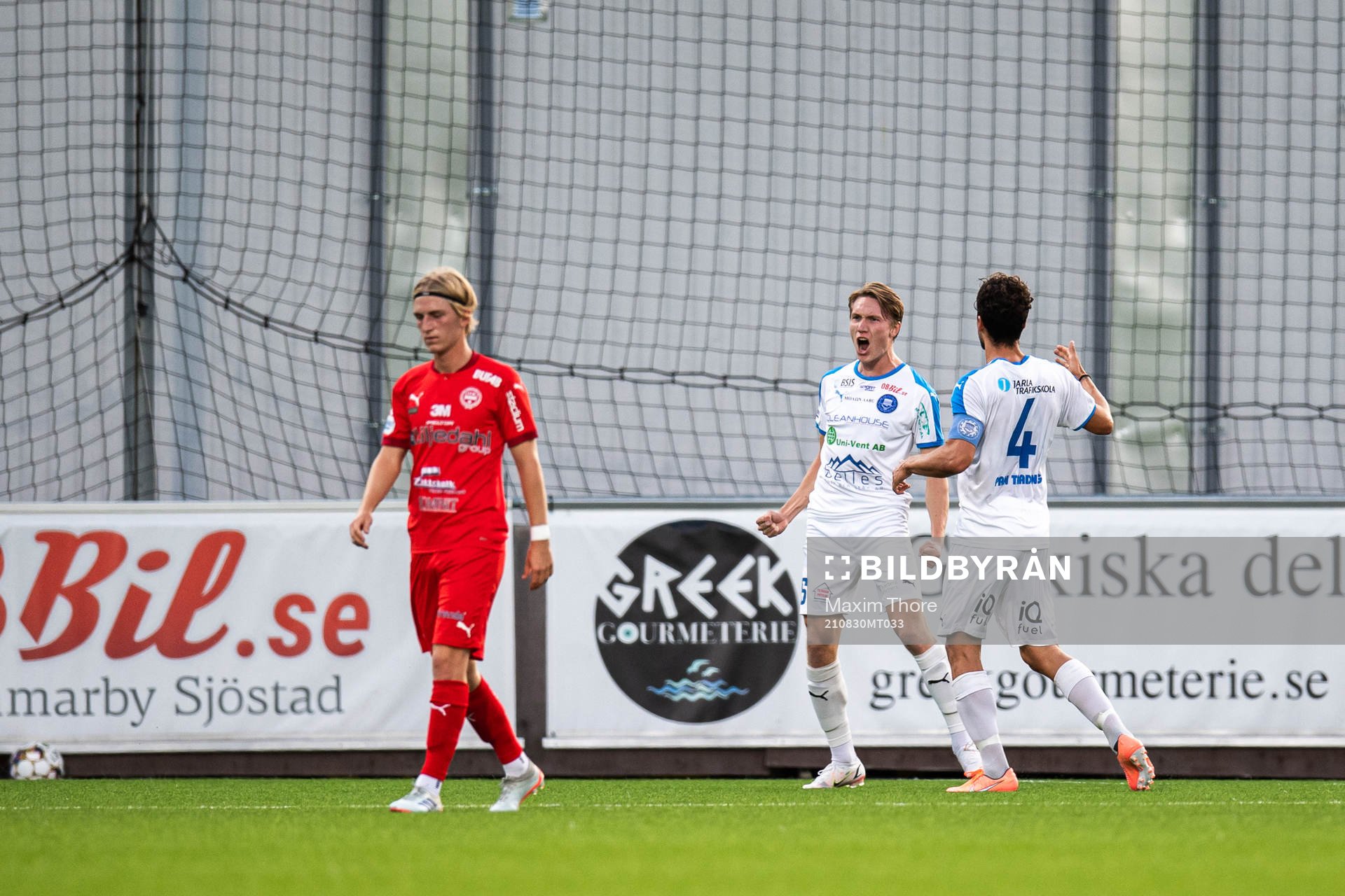 Akropolis Marcus Burman jublar efter 1-1 under fotbollsmatchen i Superettan mellan Akropolis och Värnamo den 30 augusti 2021 i Stockholm. 