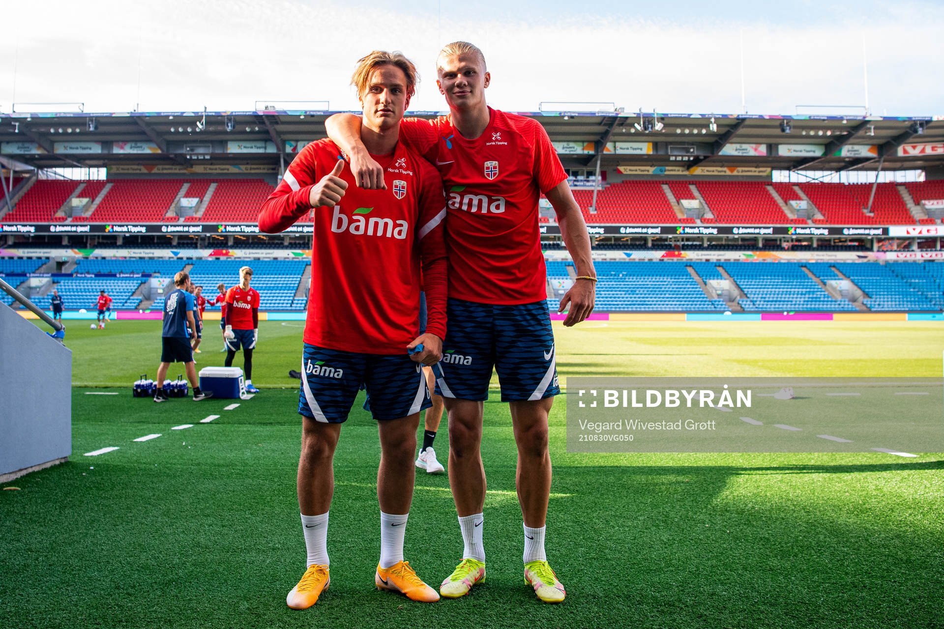 Erik Botheim and Erling Braut Haaland of the Norwegian