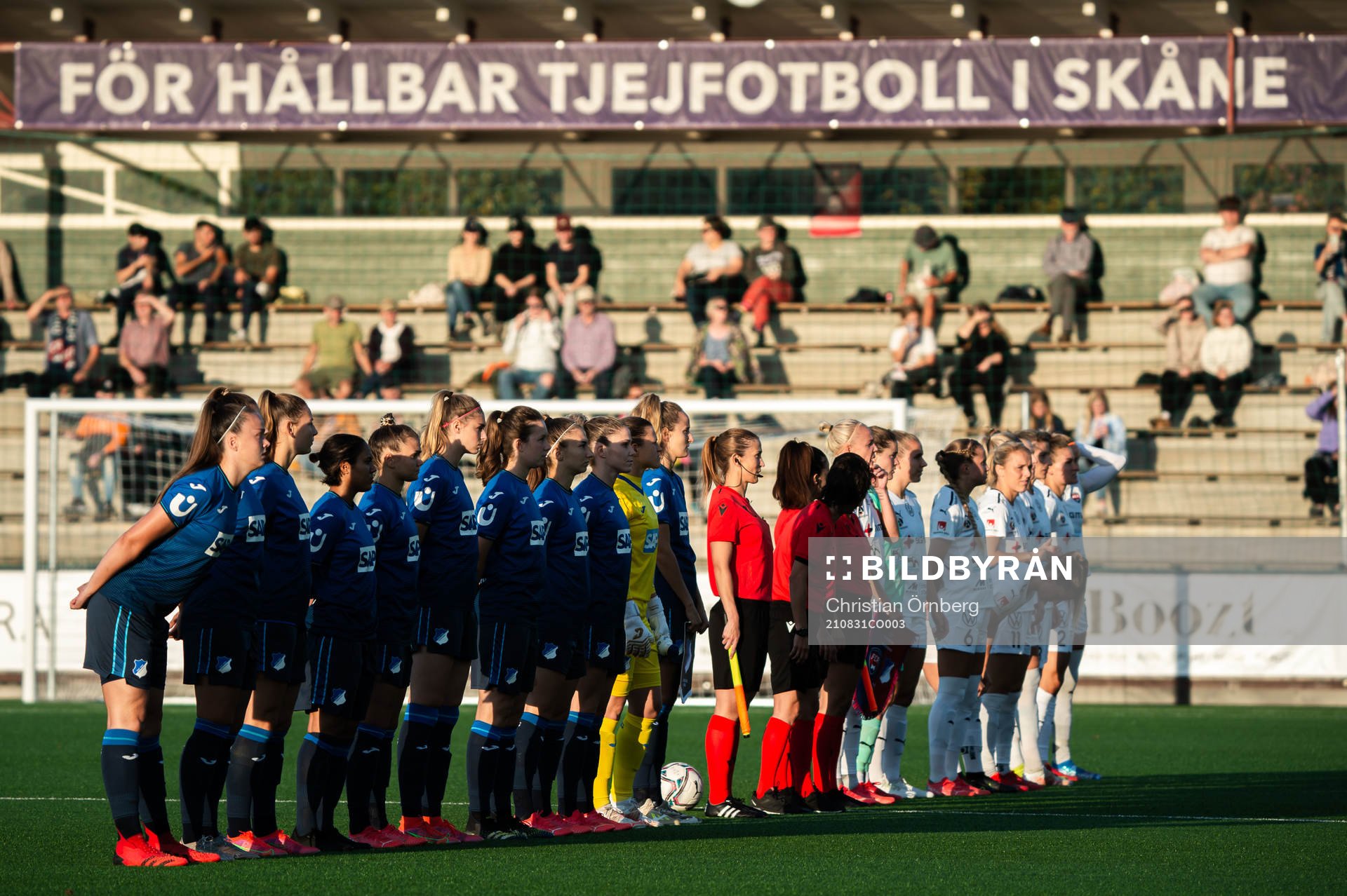 The players at lineup ahead of the UEFA Women's Champions League football match between Rosengård and Hoffenheim on August 31, 2021 in Malmö.