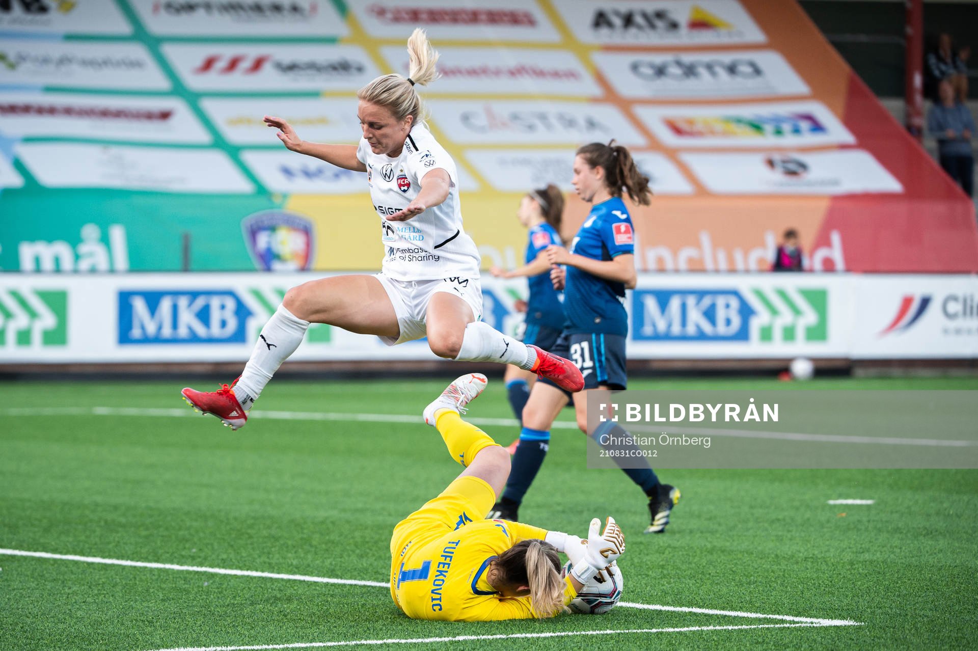 Mimmi Larsson of Rosengård against goalkeeper Martina
