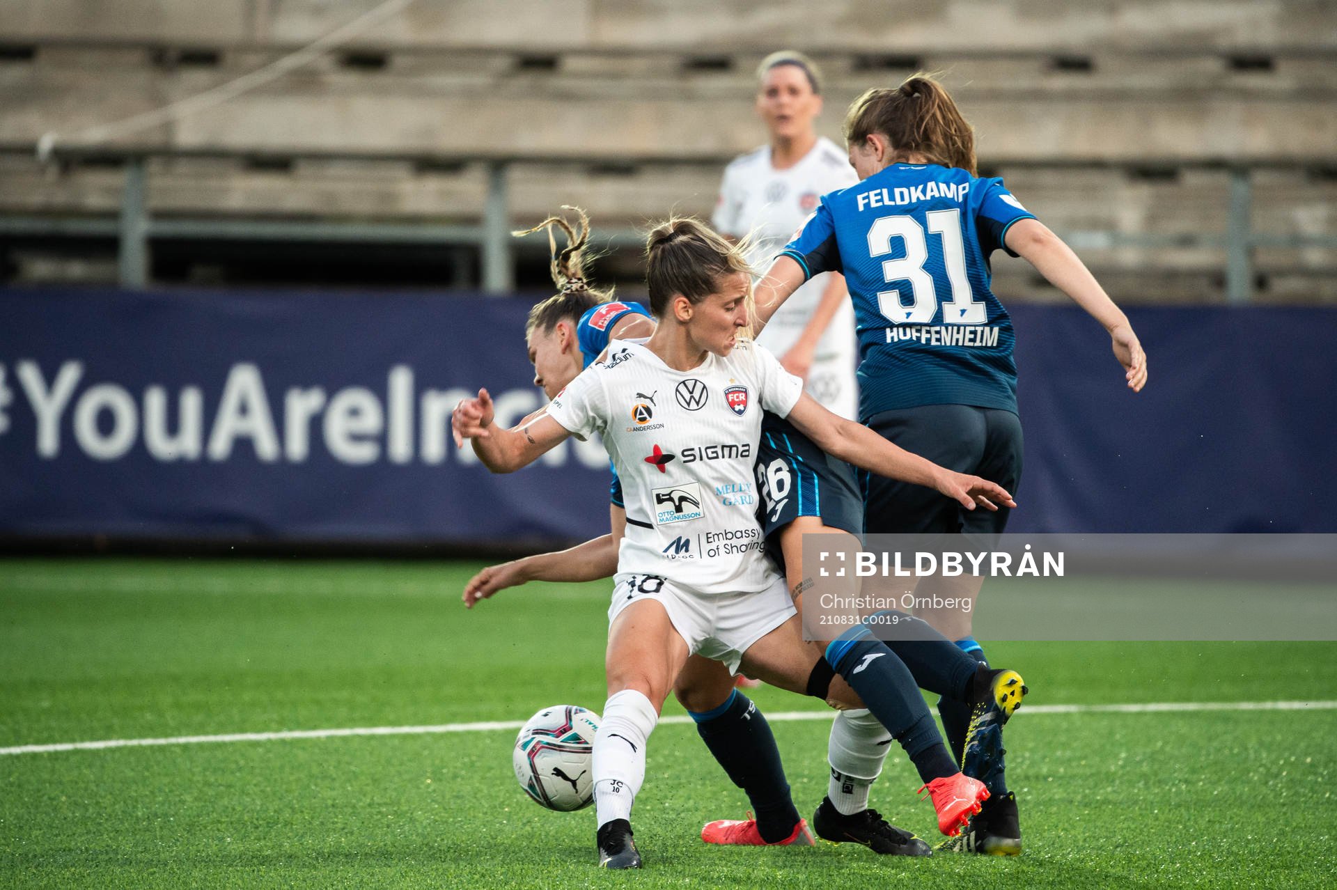 Jelena Cankovic of Rosengård and Laura Wienroither of Hoffenheim during the UEFA Women's Champions League football match between Rosengård and Hoffenheim on August 31, 2021 in Malmö. 
