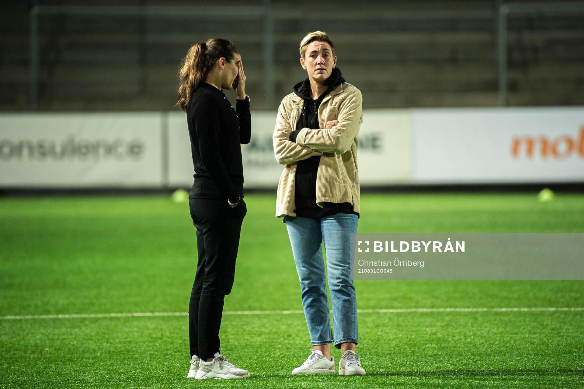 Head coach Renee Slegers and Therese Sjögran, head of sports of Rosengård after the UEFA Women's Champions League football match between Rosengård and Hoffenheim on August 31, 2021 in Malmö.