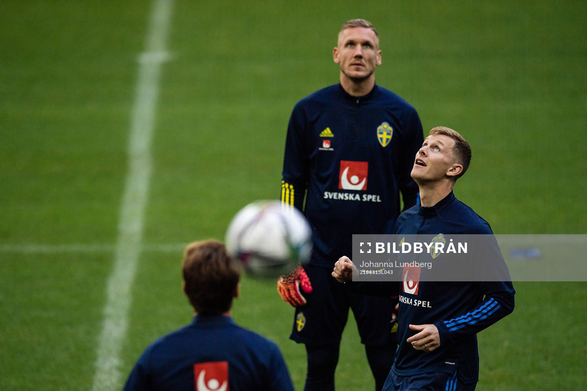 Goalkeeper Robin Olsen and Emil Krafth of the Swedish