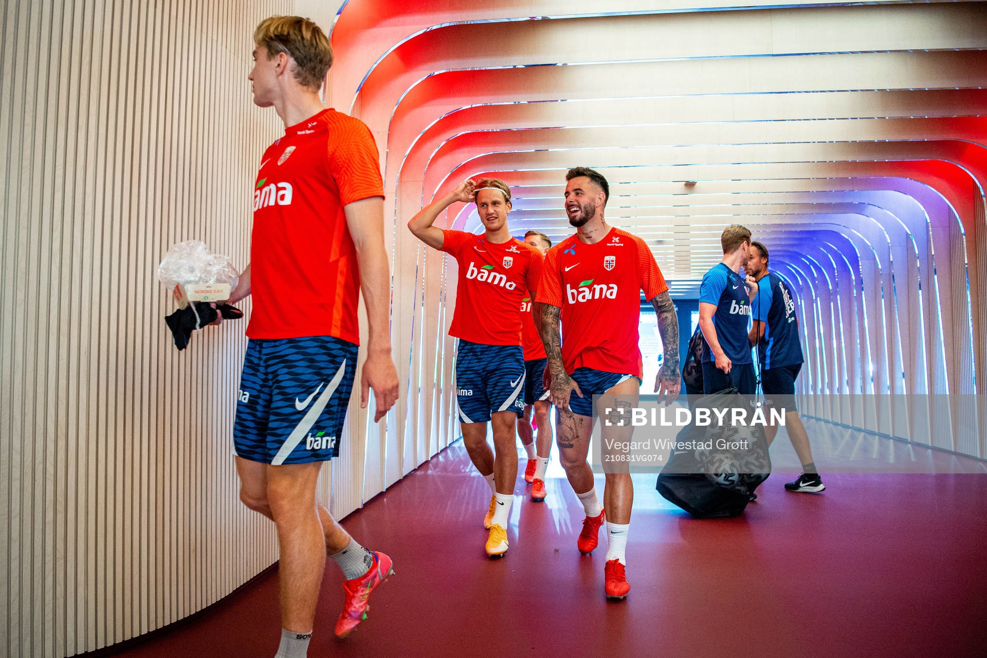 Erik Botheim and Aron Dønnum of the Norwegian national football team after a training session on August 31, 2021 in Oslo.