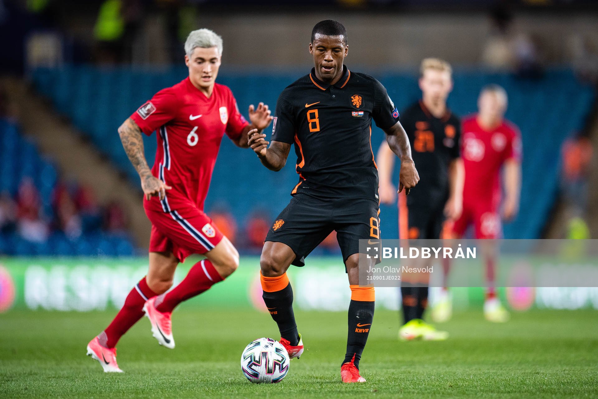 Mathias Normann of Norway and Georginio Wijnaldum of
