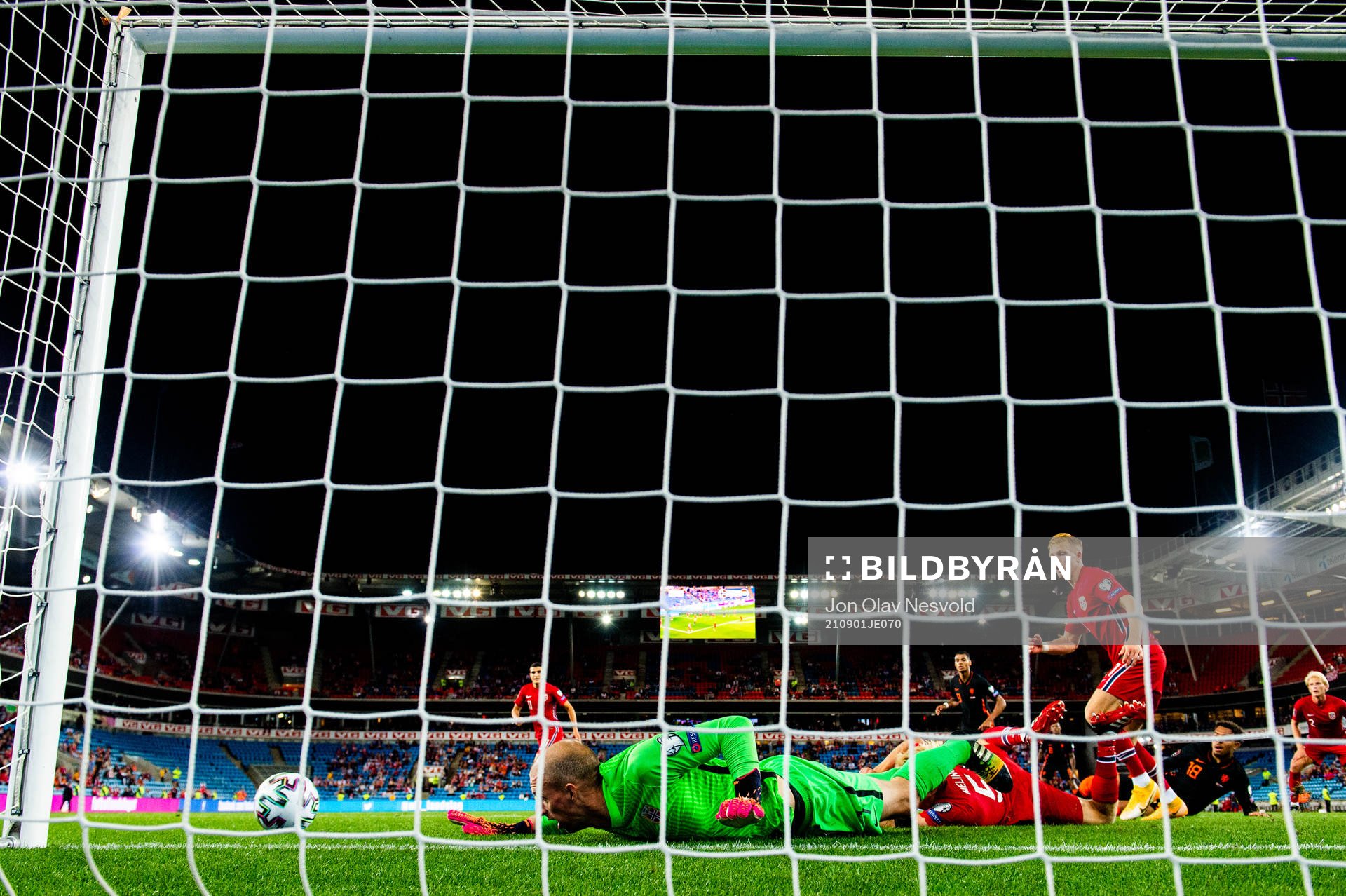 Goalkeeper André Hansen of Norway with a save