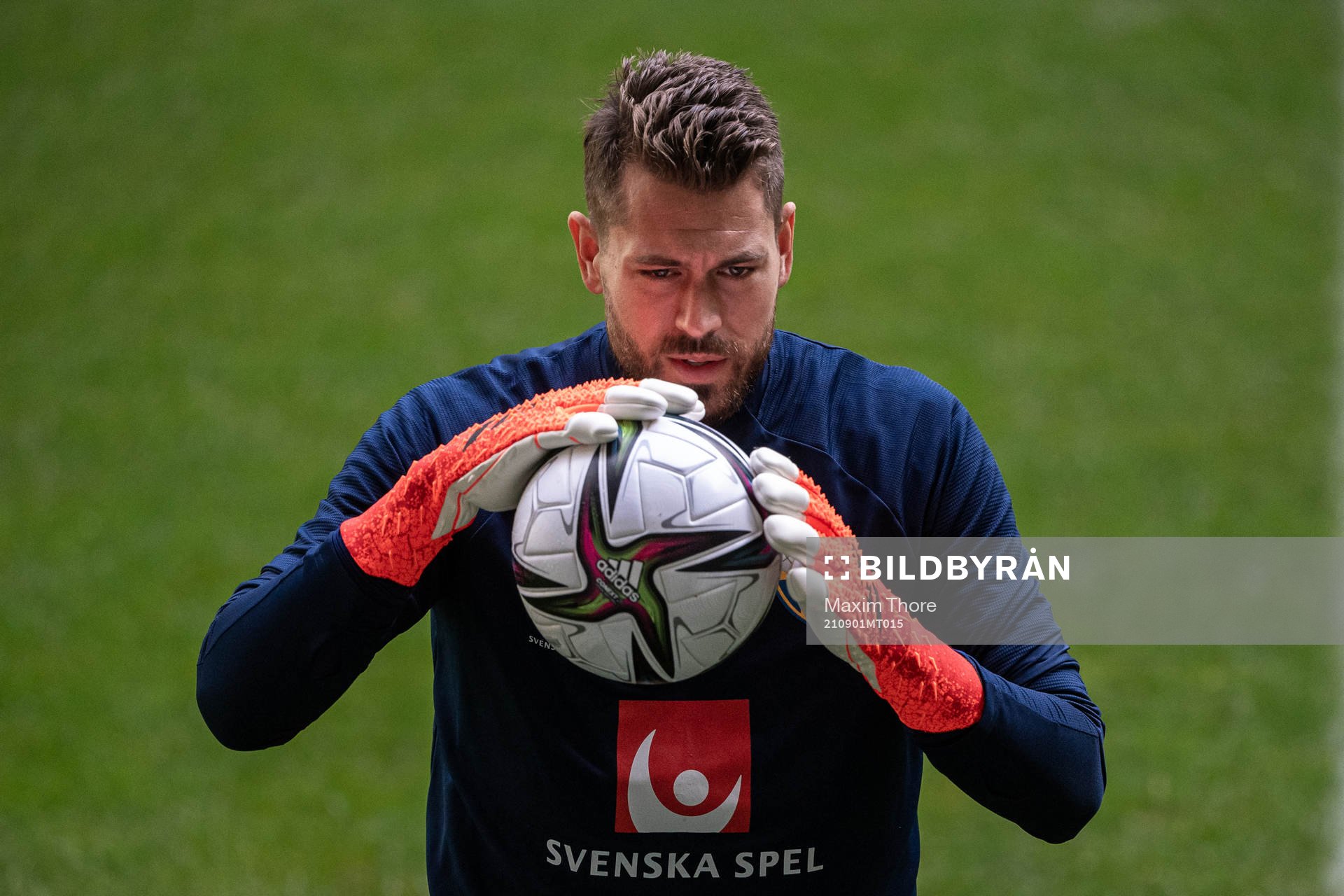 Goalkeeper Kristoffer Nordfeldt of the Swedish national team