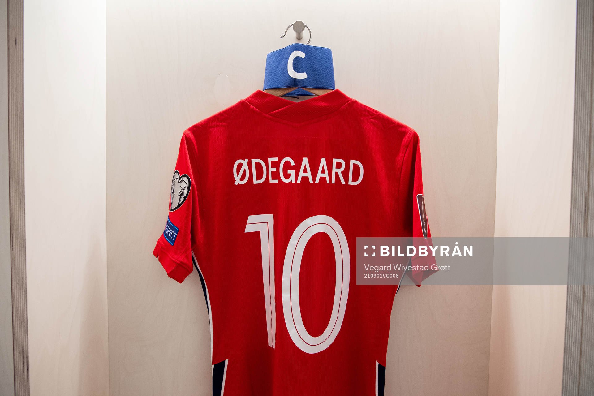 The kit of Martin Ødegaard of Norway in the dressing room