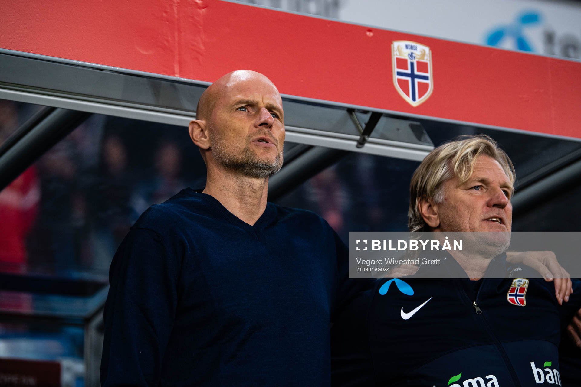 Ståle Solbakken, head coach of Norway, and Kent Bergersen,