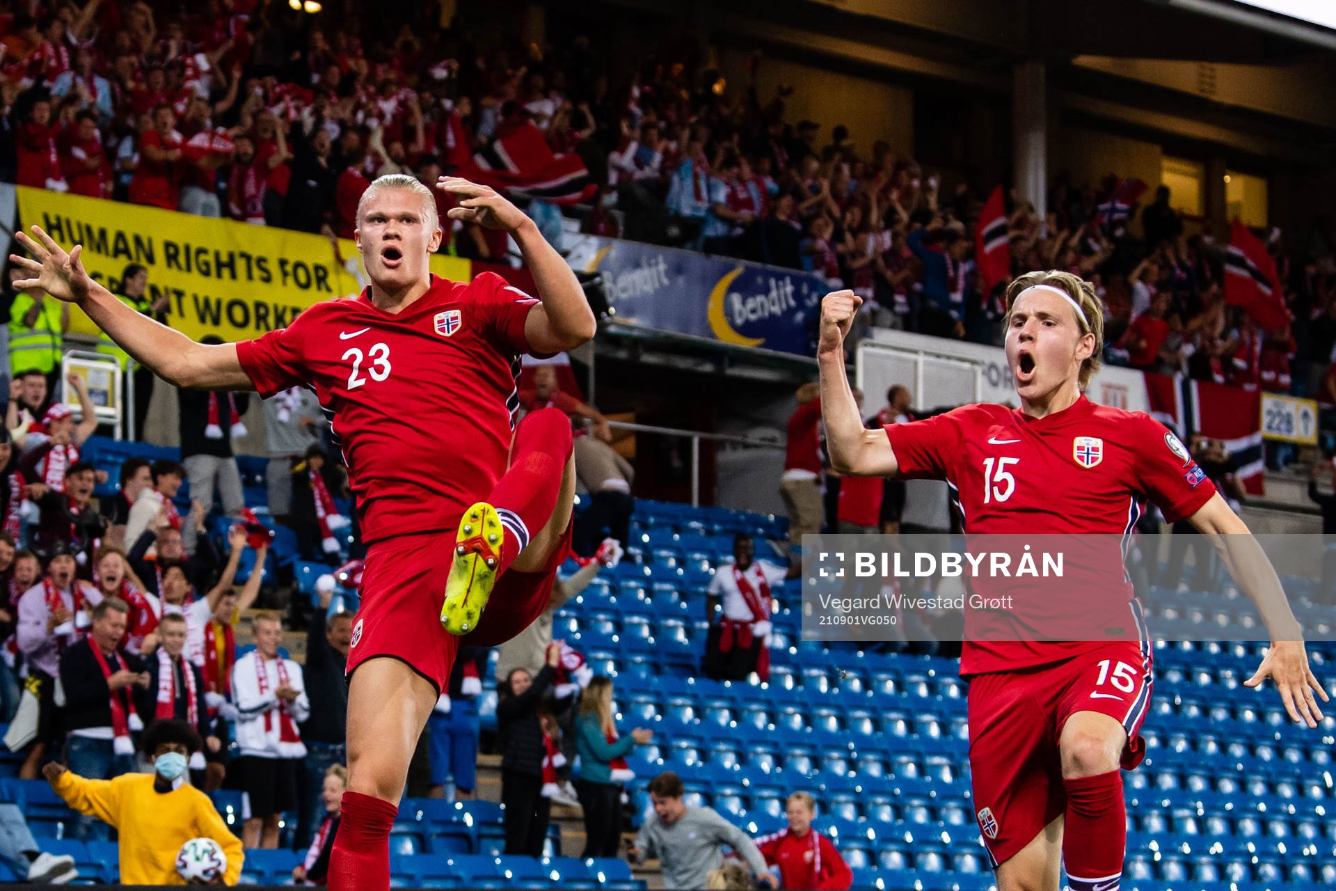 Erling Braut Haaland and Jens Petter Hauge of Norway