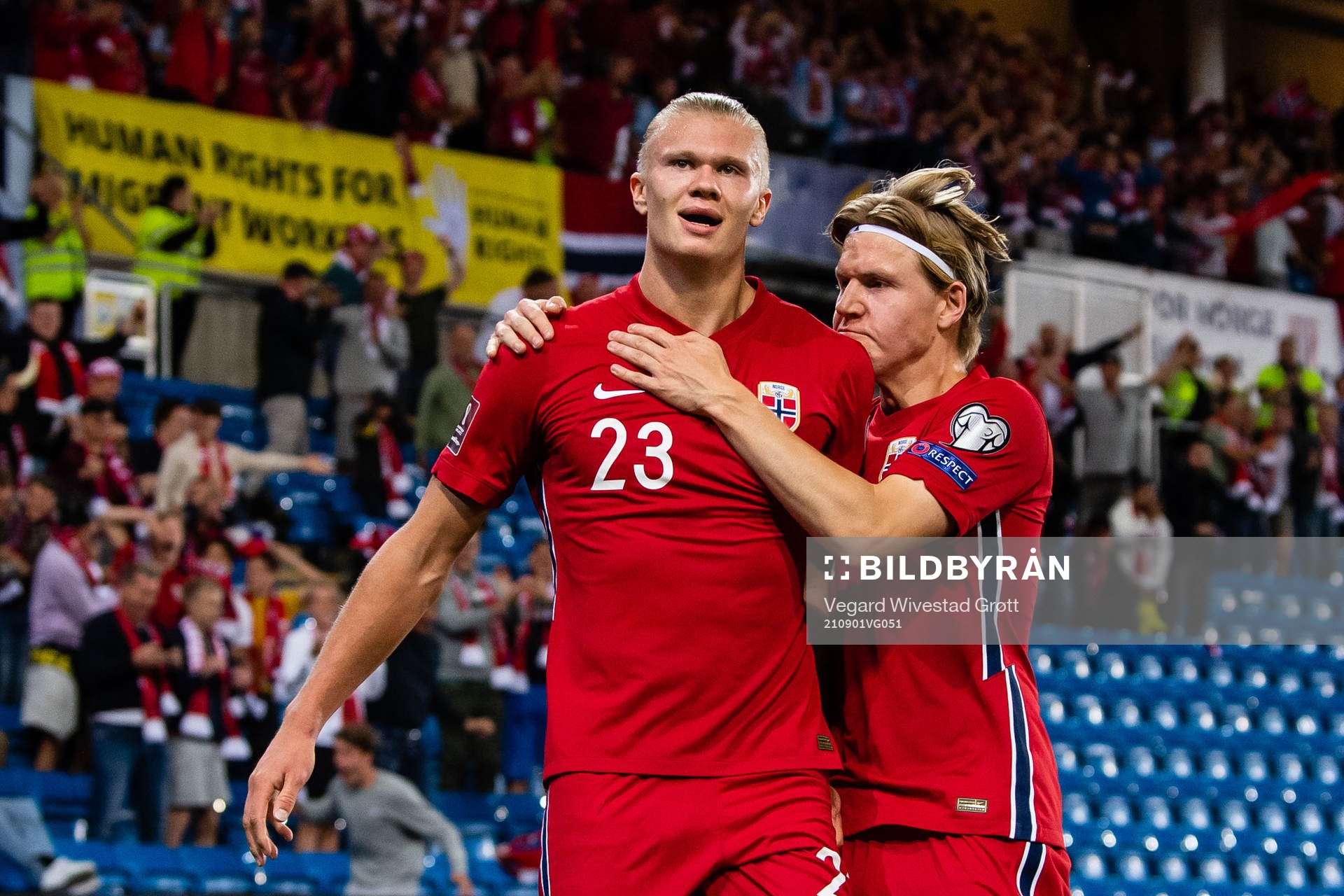 Erling Braut Haaland and Jens Petter Hauge of Norway