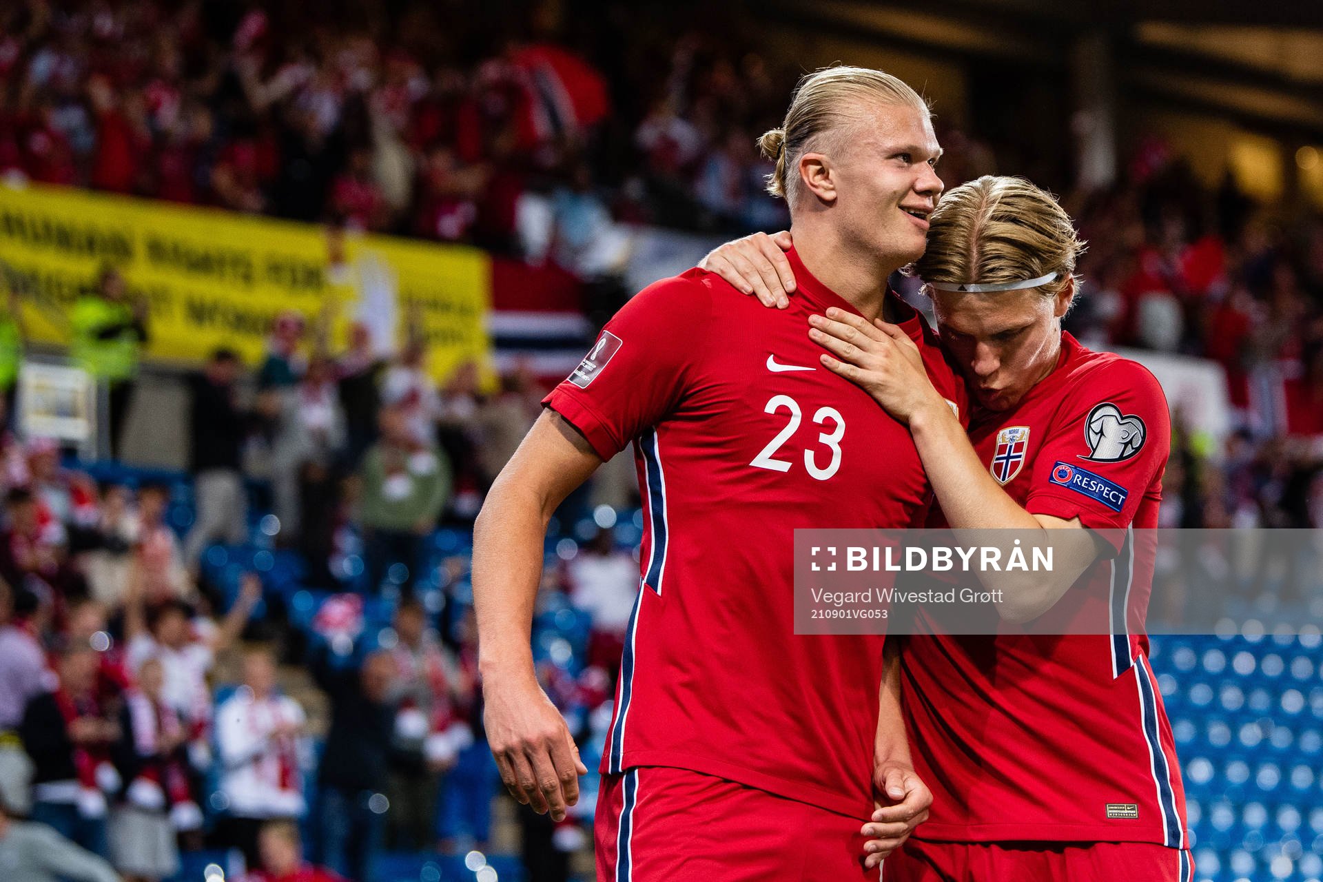Erling Braut Haaland and Jens Petter Hauge of Norway