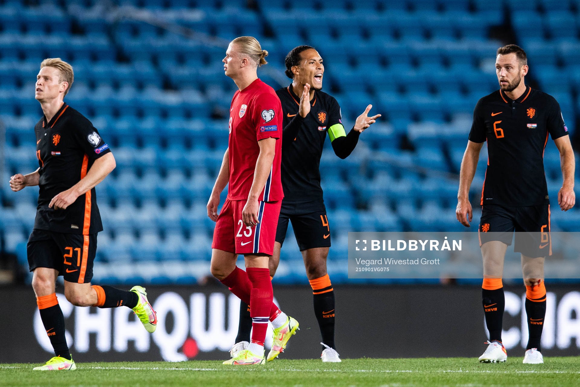 Erling Braut Haaland of Norway looks dejected and Virgil
