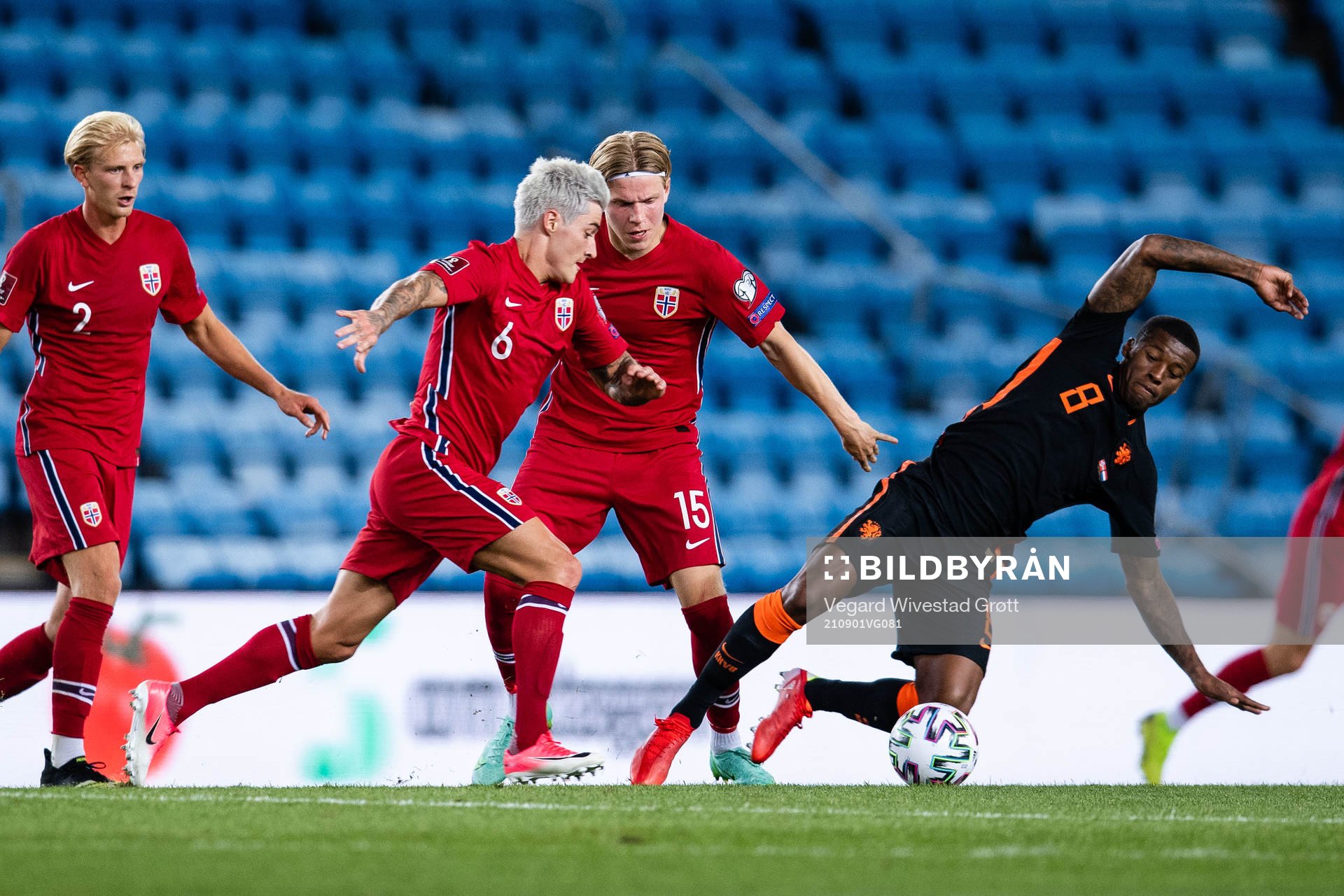 Mathias Normann of Norway and Georginio Wijnaldum of