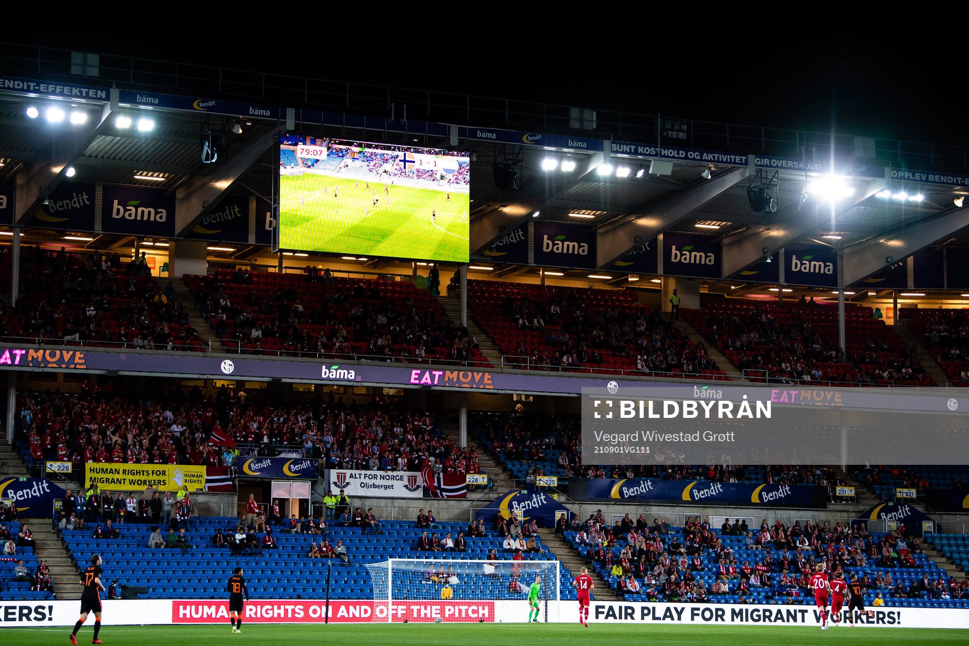 General View of Ullevaal stadion and billboards saying