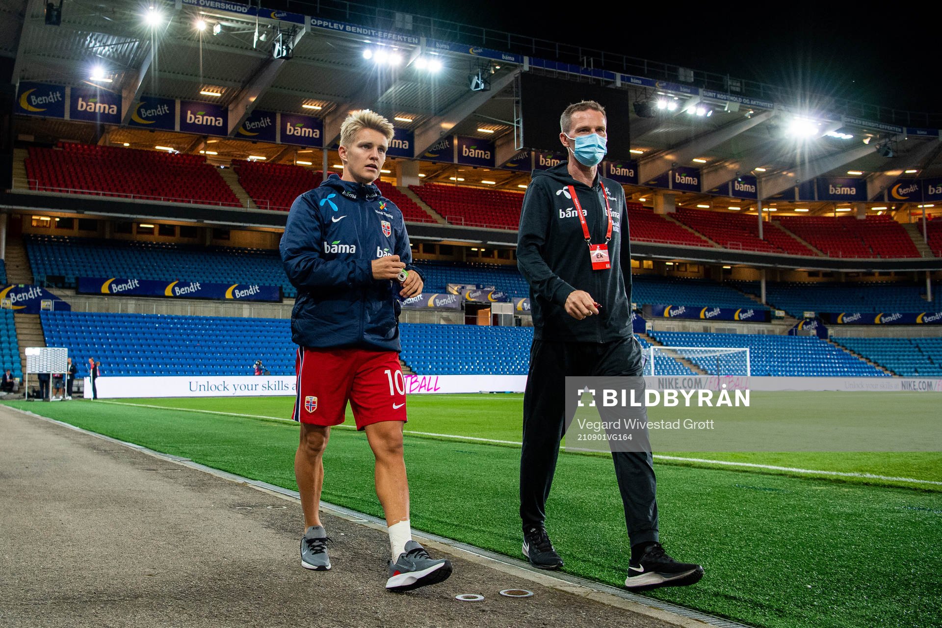 Martin Ødegaard and André Flem of Norway after the FIFA World Cup Qualifier football match between Norway and Netherlands on September 1, 2021 in Oslo.