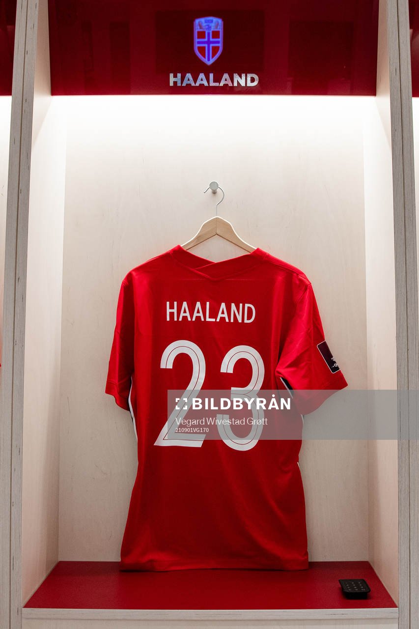 The kit of Erling Braut Haaland of Norway in the dressing
