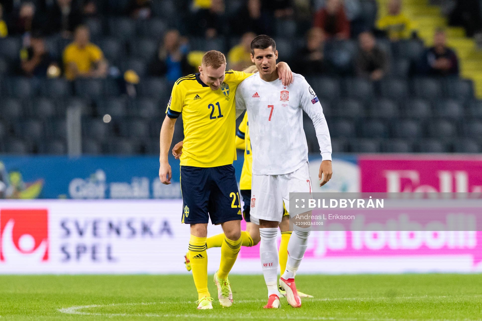 Dejan Kulusevski of Sweden and Alvaro Morata of Spain