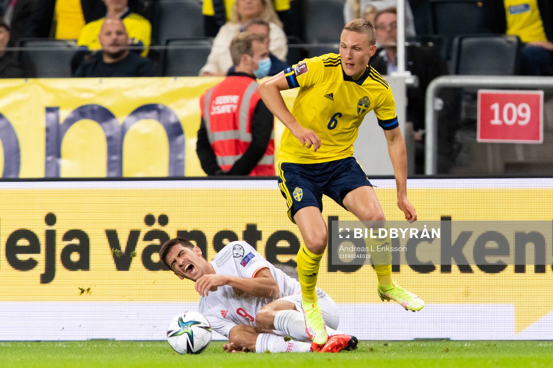 Gerard Moreno of Spain and Ludwig Augustinsson of Sweden