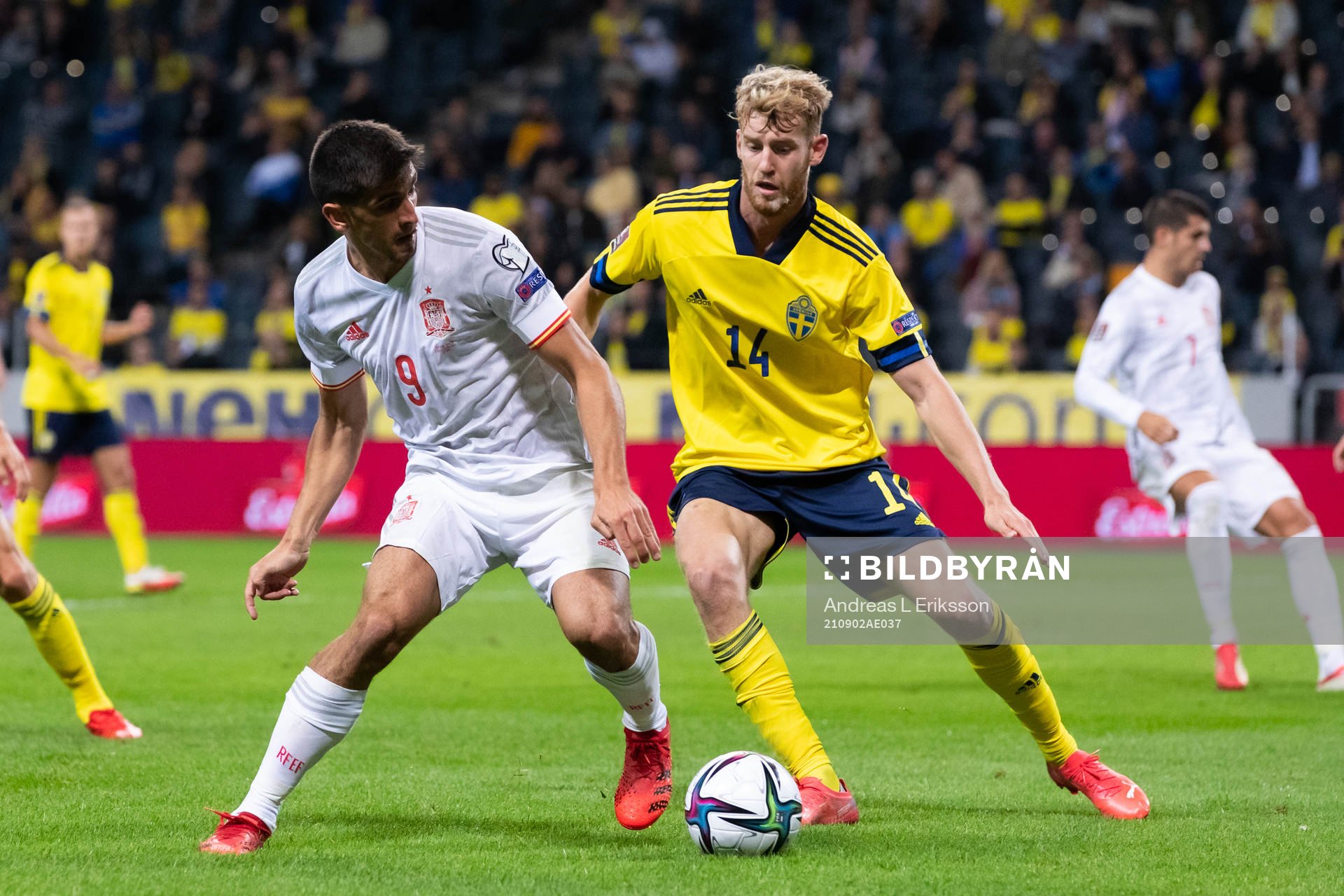 Gerard Moreno of Spain and Filip Helander of Sweden