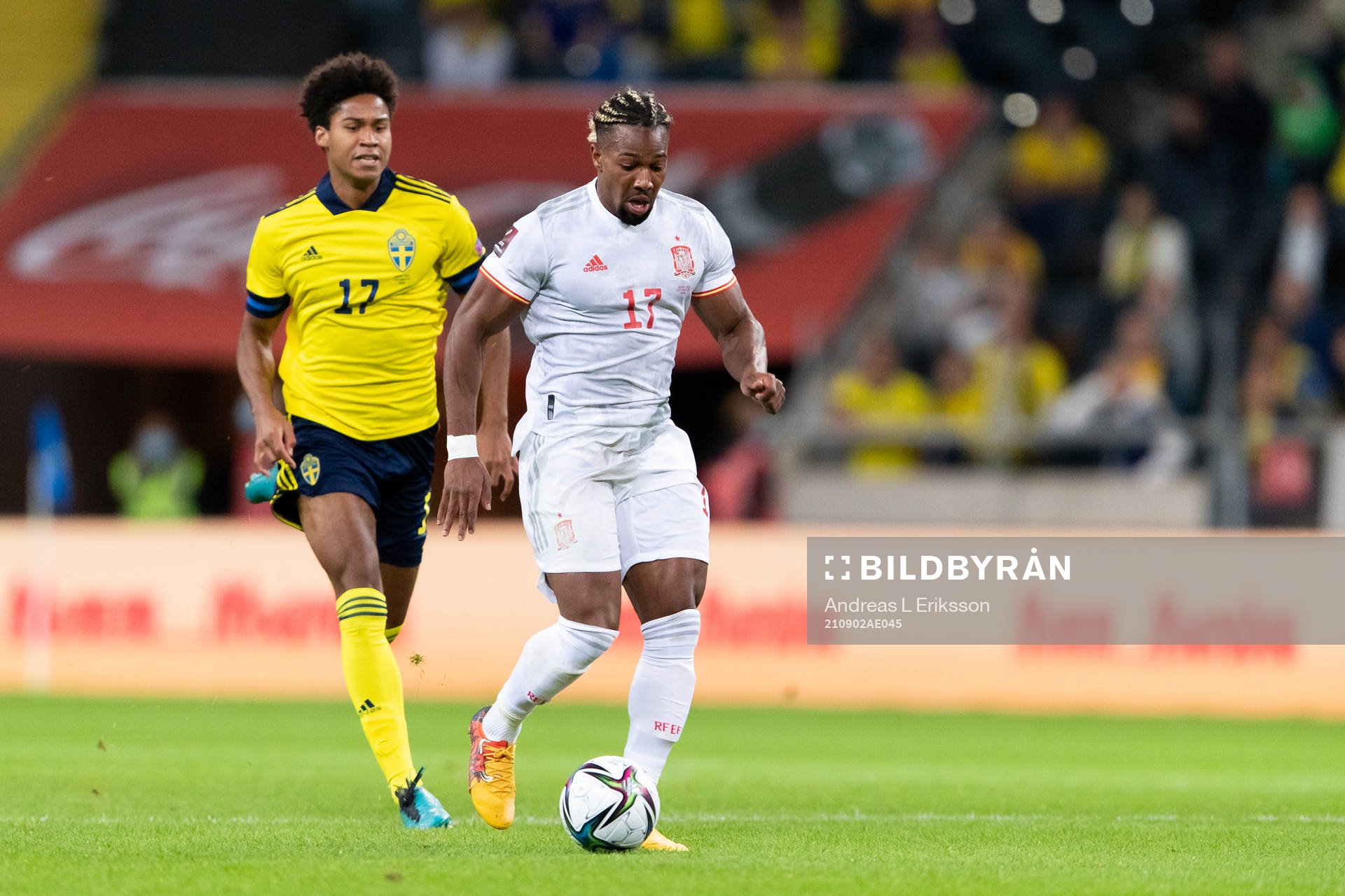 Jens Cajuste of Sweden and Adama Traore of Spain