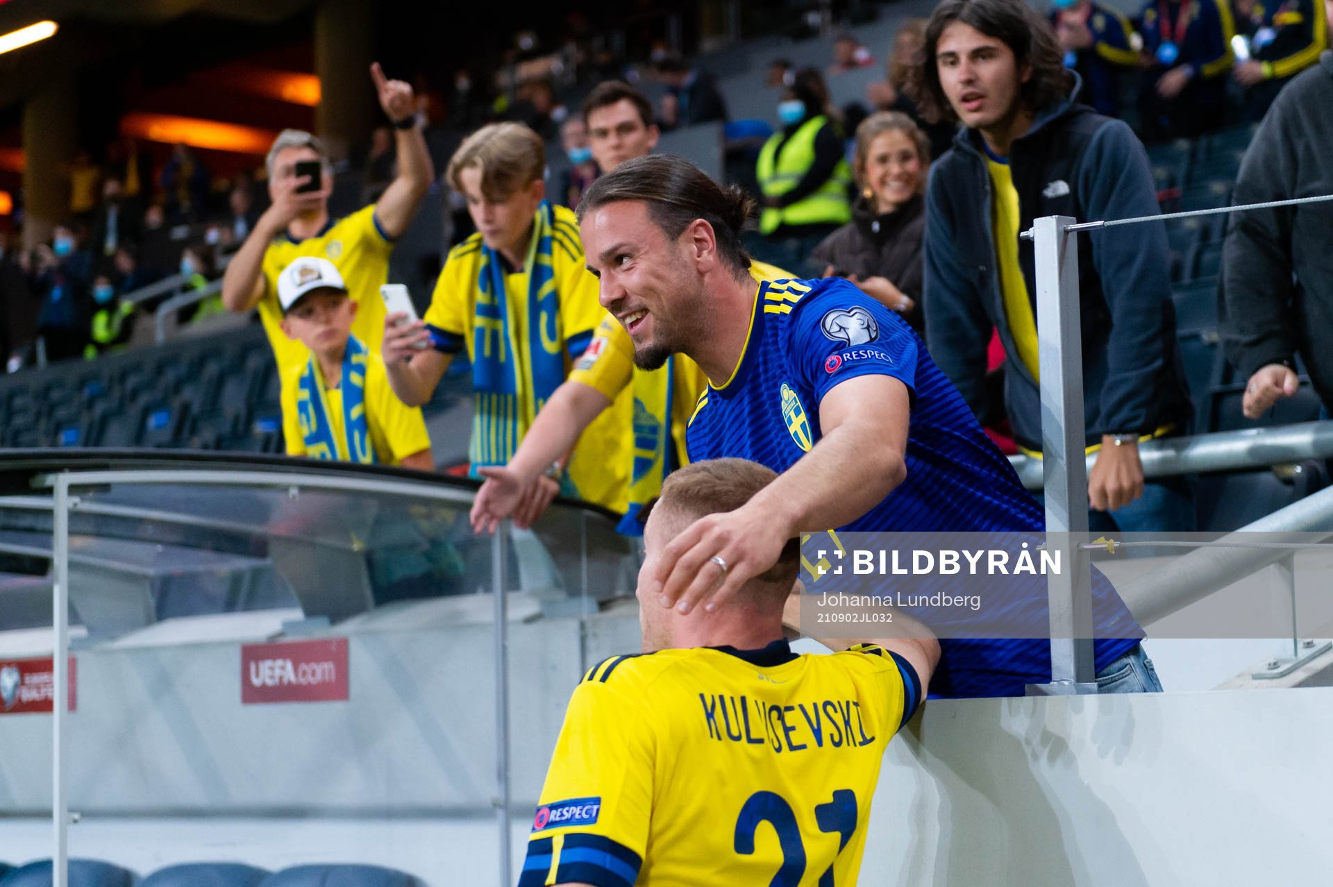 Dejan Kulusevski of Sweden celebrates with supporters