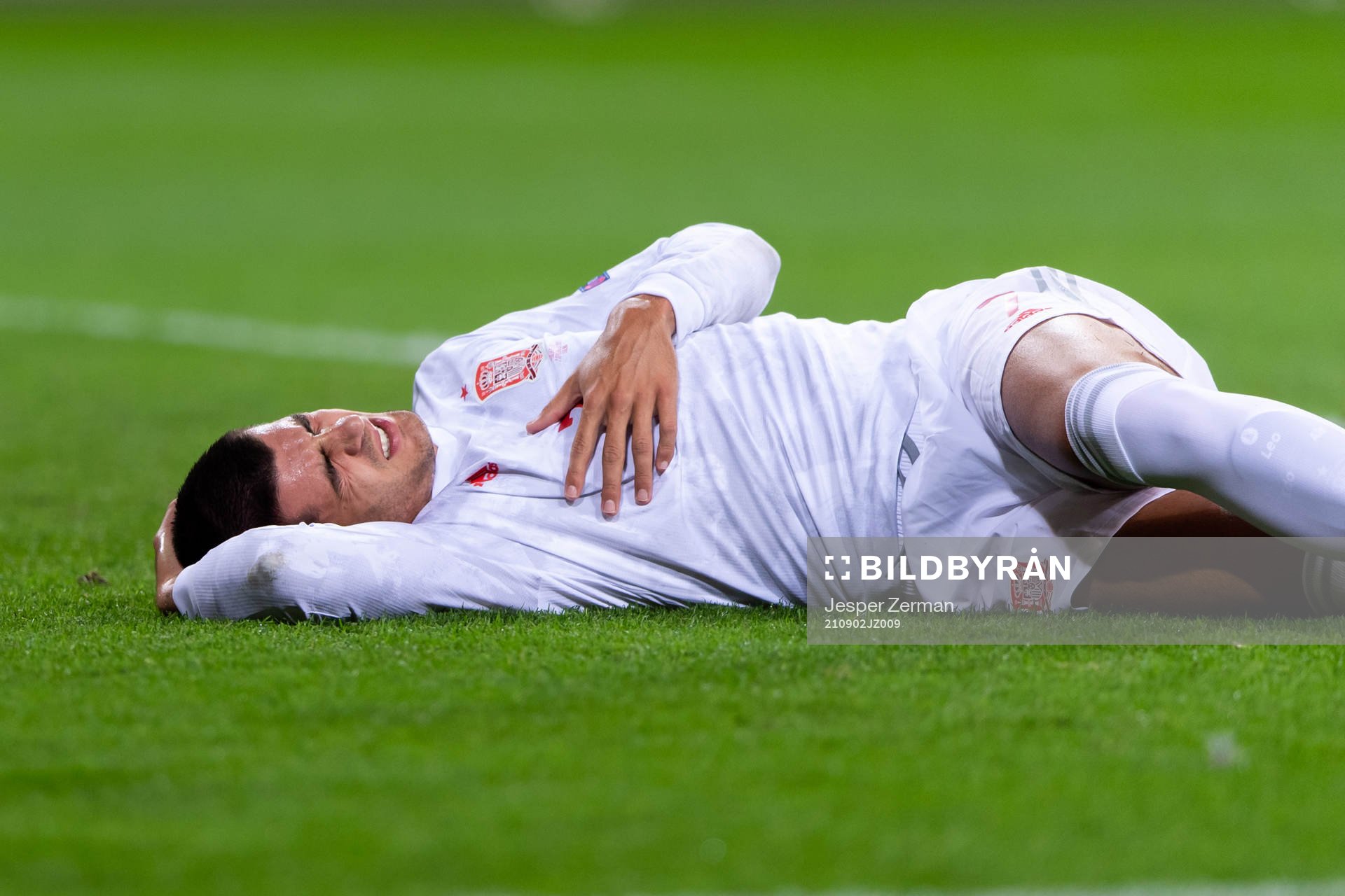 Alvaro Morata of Sweden in pain