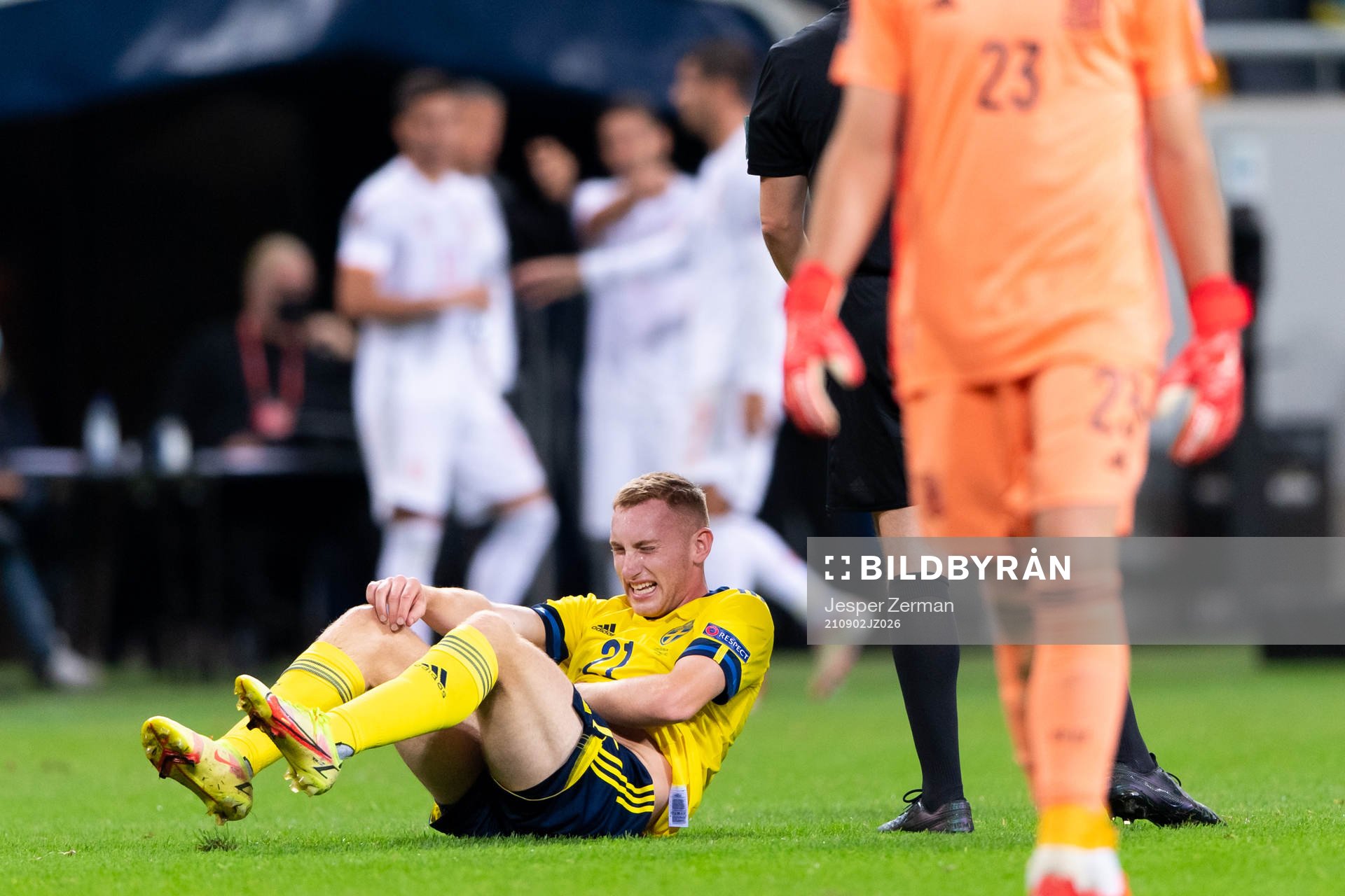 Dejan Kulusevski of Sweden in pain