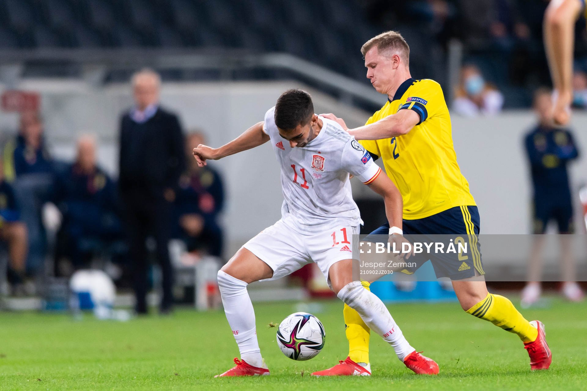 Ferran Torres of Spain and Emil Krafth of Sweden