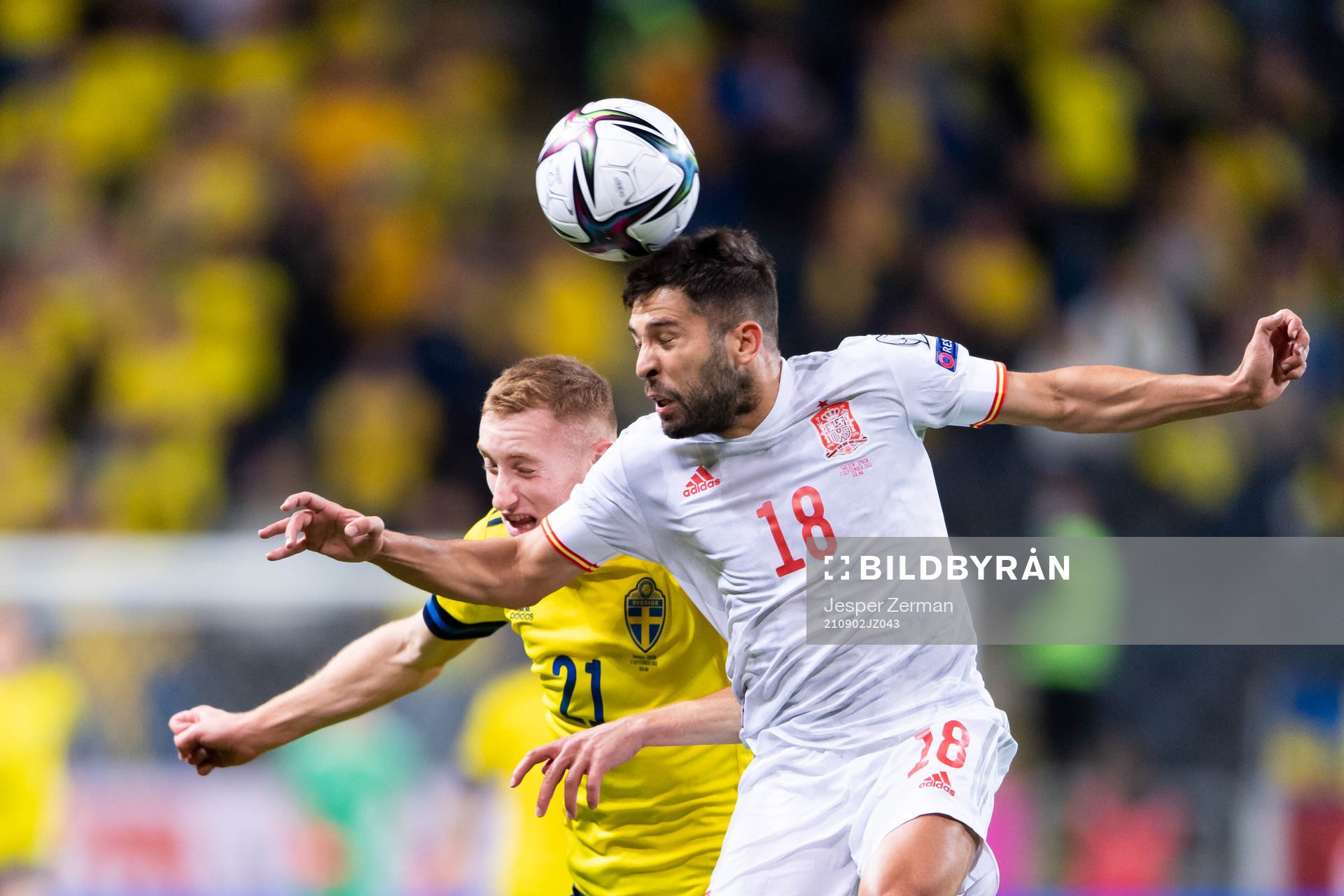 Dejan Kulusevski of Sweden and Jordi Alba of Spain
