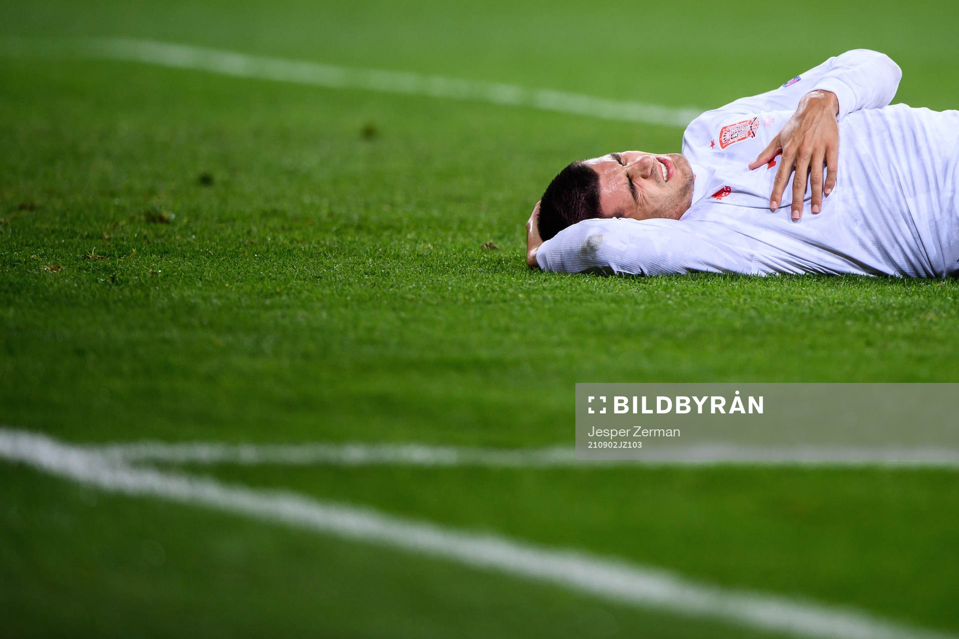 Alvaro Morata of Spain in pain