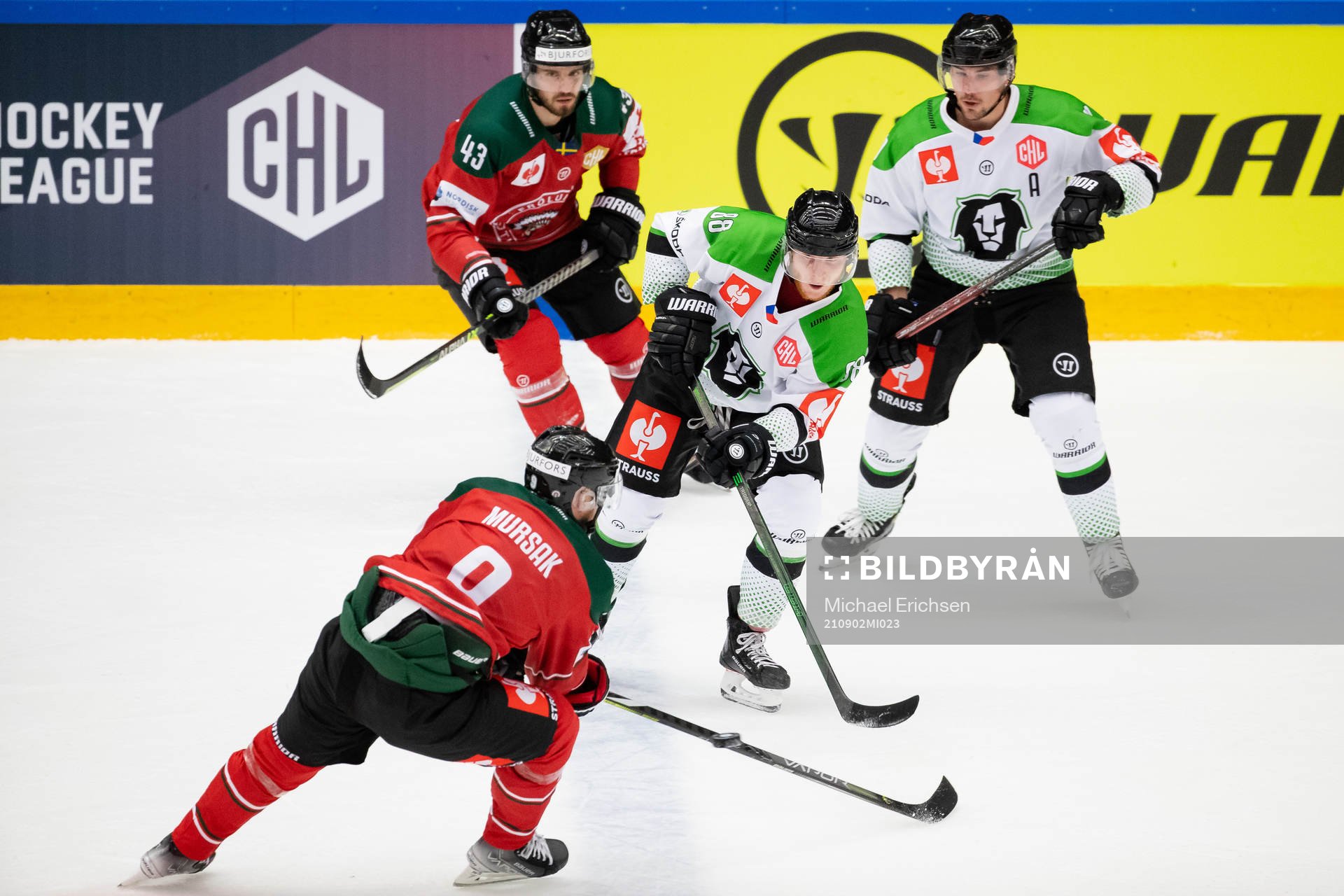 Oscar Flynn of Mlada Boleslav and Jan Mursak of Frölunda