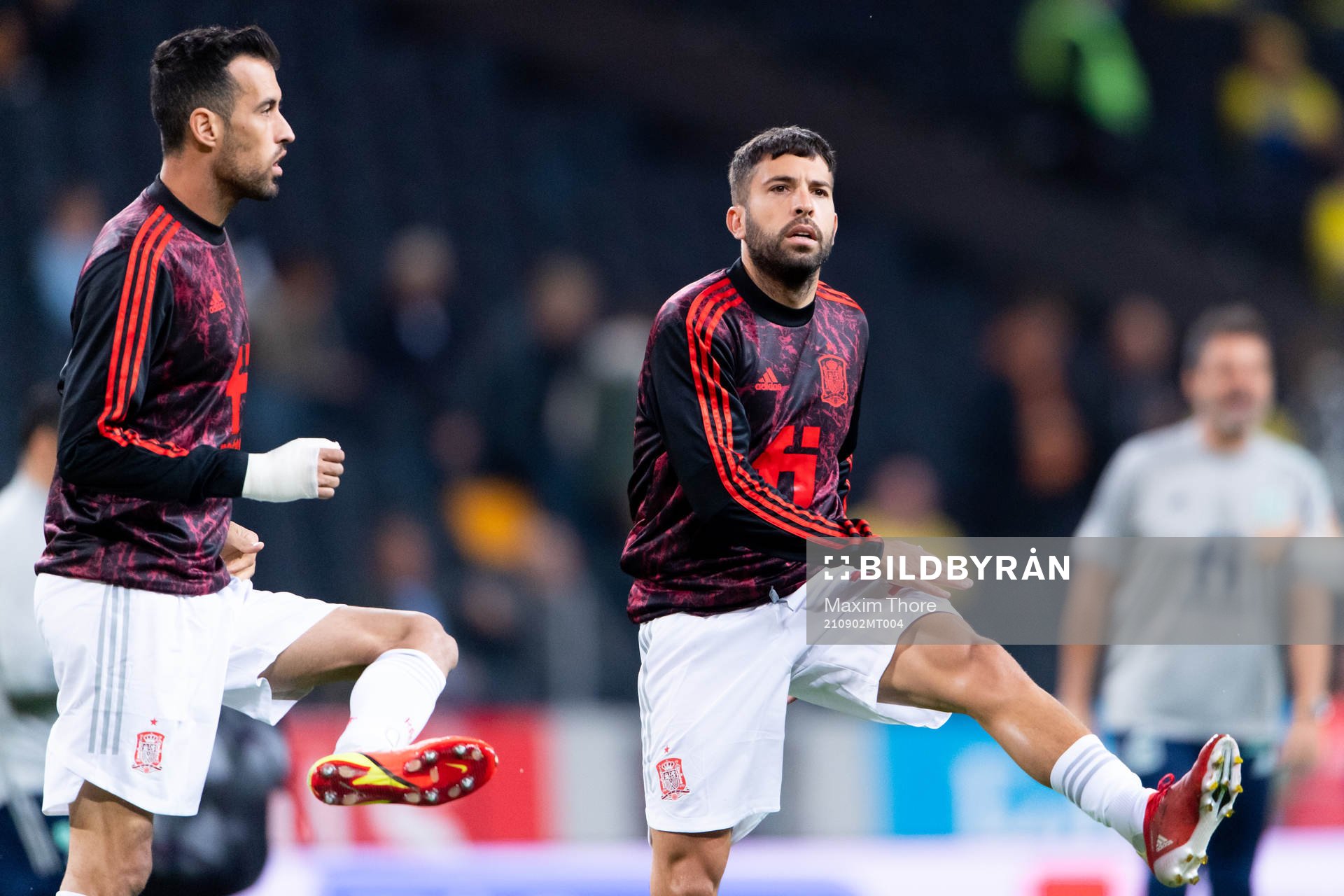 Sergio Busquets and Jordi Alba of Spain