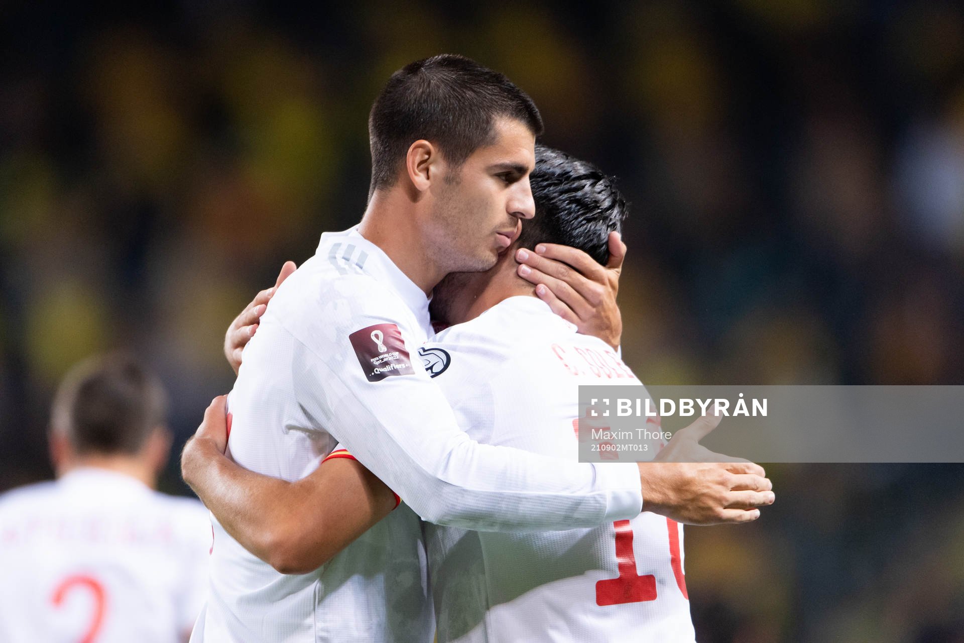 Alvaro Morata and Carlos Soler of Spain celebrate