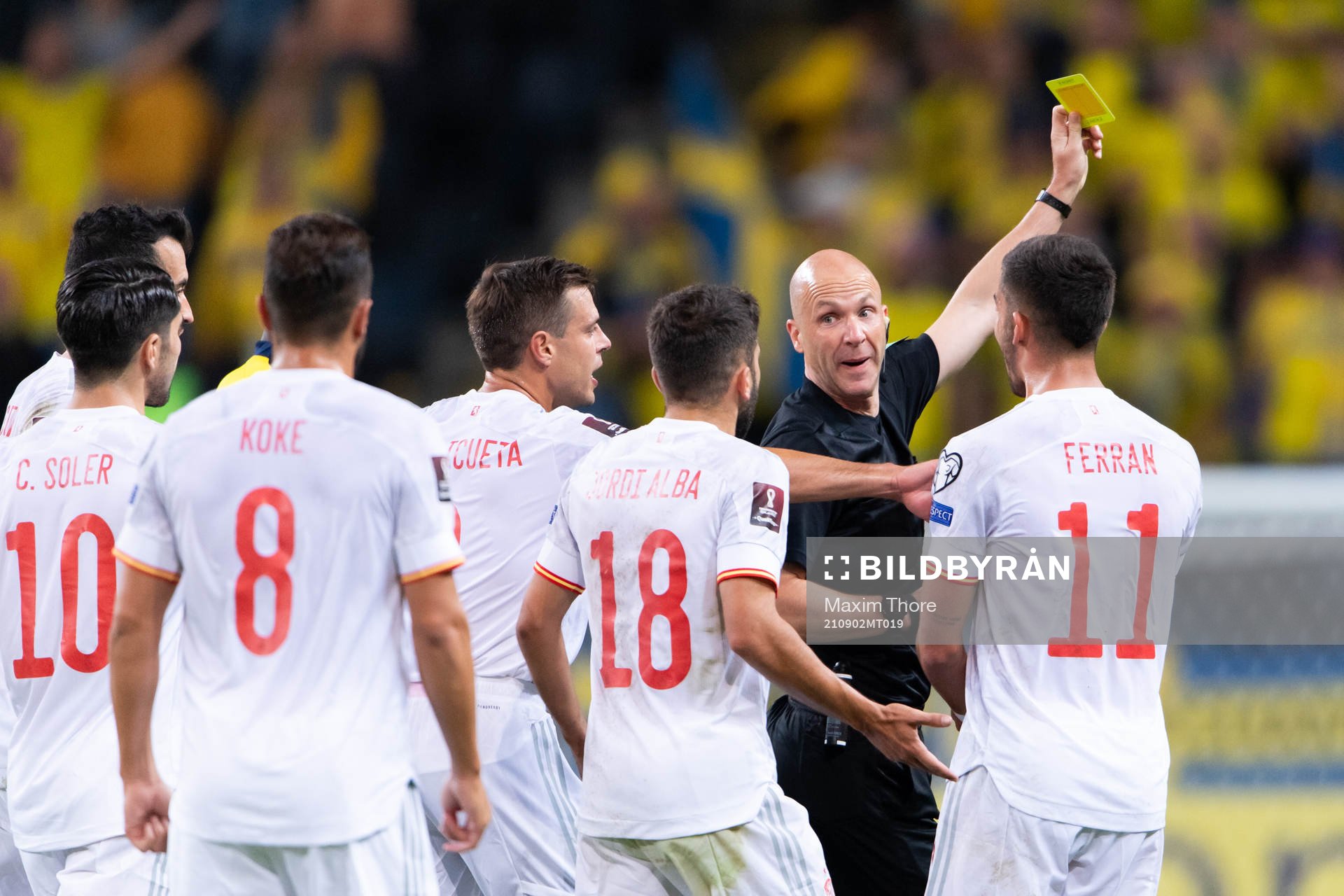 Dejan Kulusevski of Sweden (not pictured) is shown a yellow