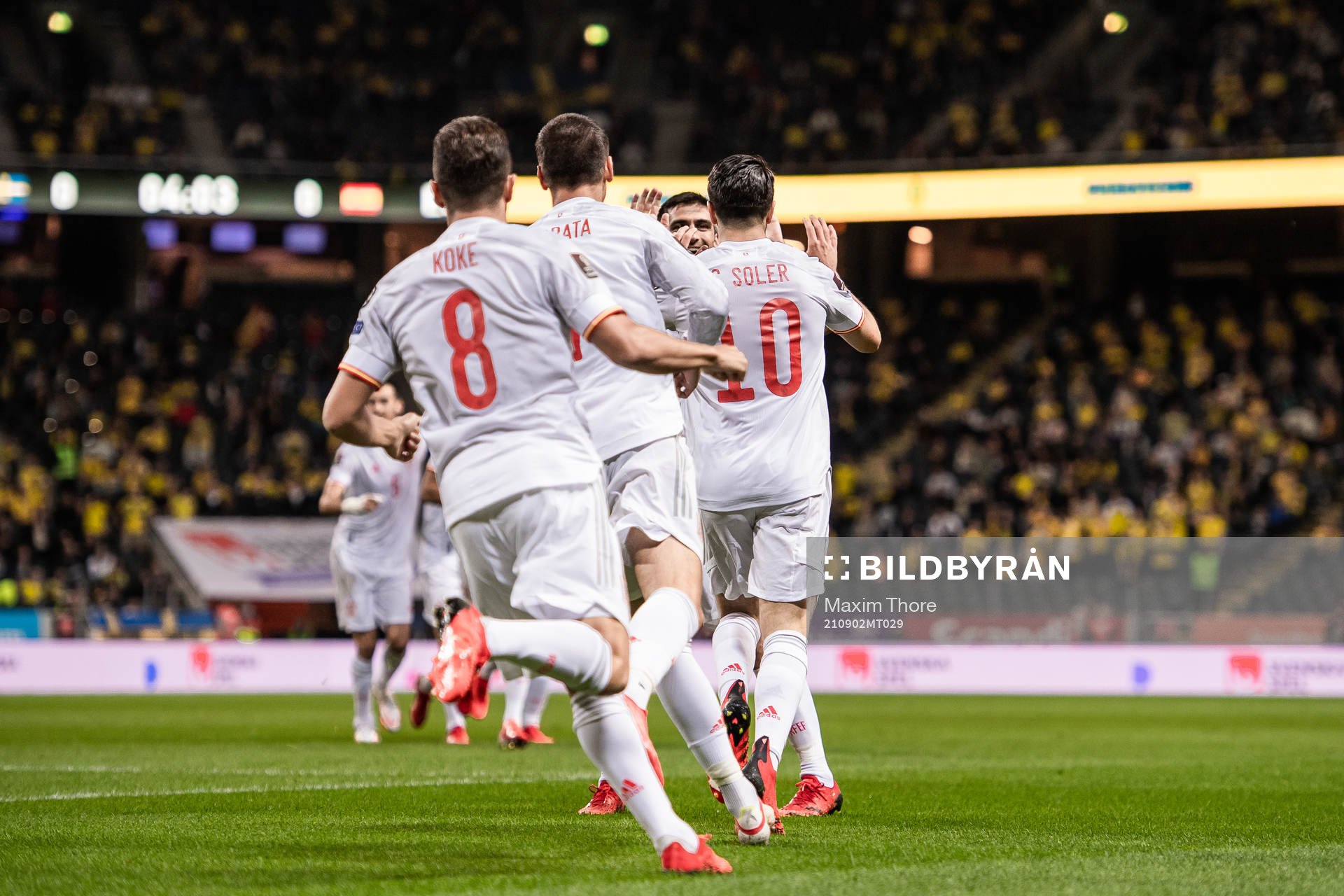 Gerard Moreno and Carlos Soler of Spain celebrate the 0-1