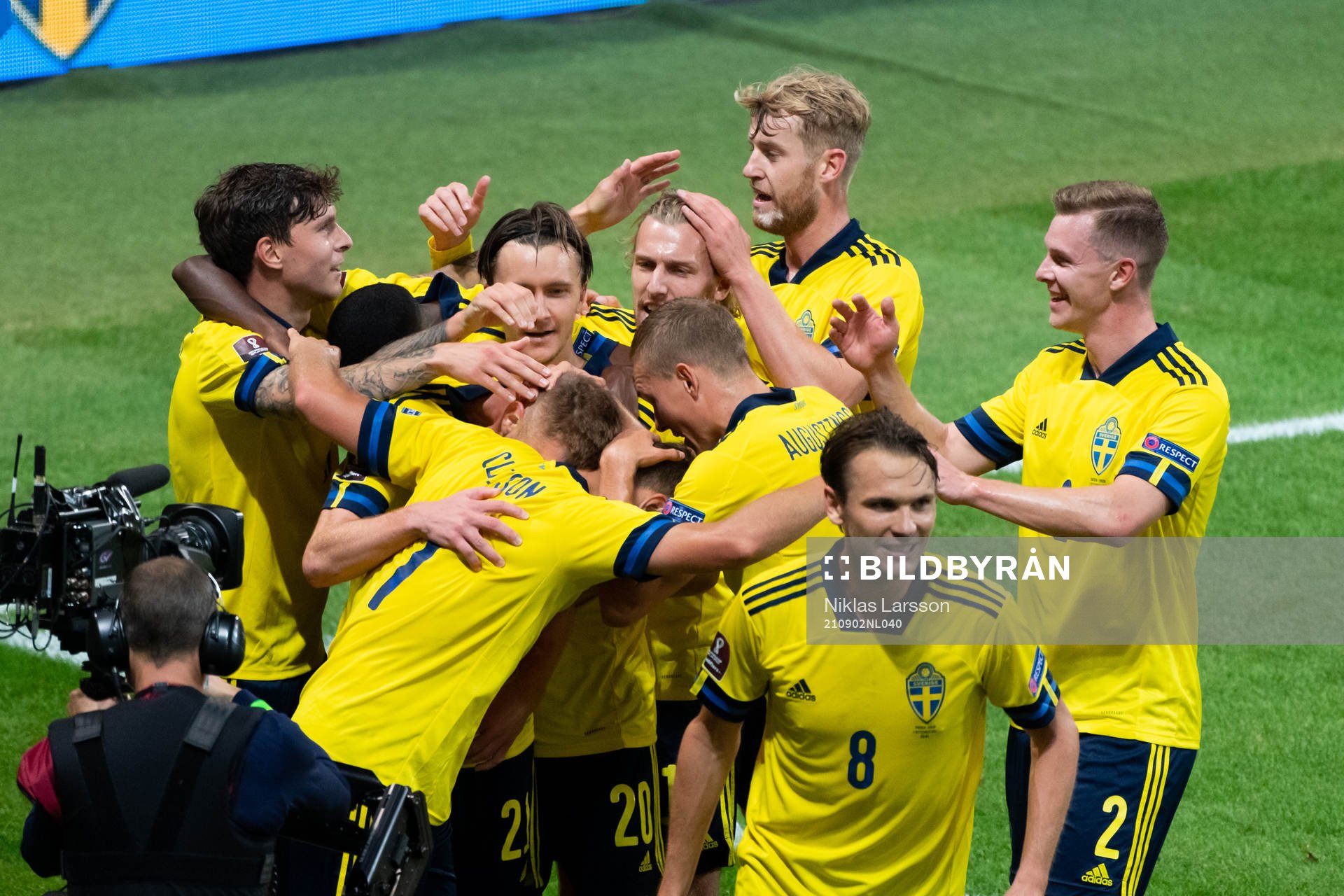 The Swedish players celebrate