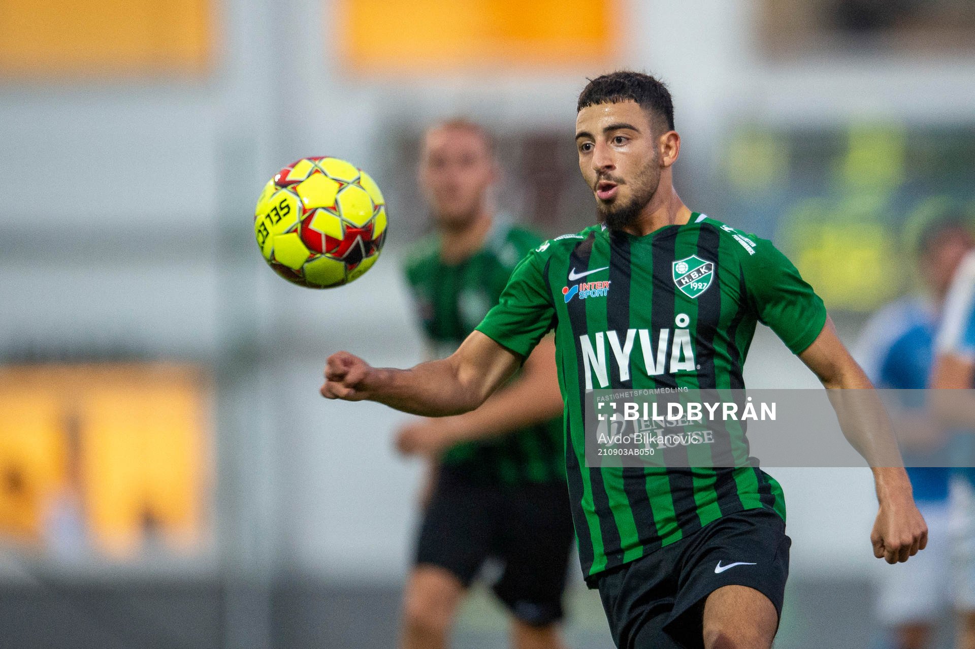 Högaborgs Ahmad El Khalayli under fotbollsmatchen i division 3 sydvästra götaland mellan Högaborg och Råå den 3 september 2021 i Helsingborg.