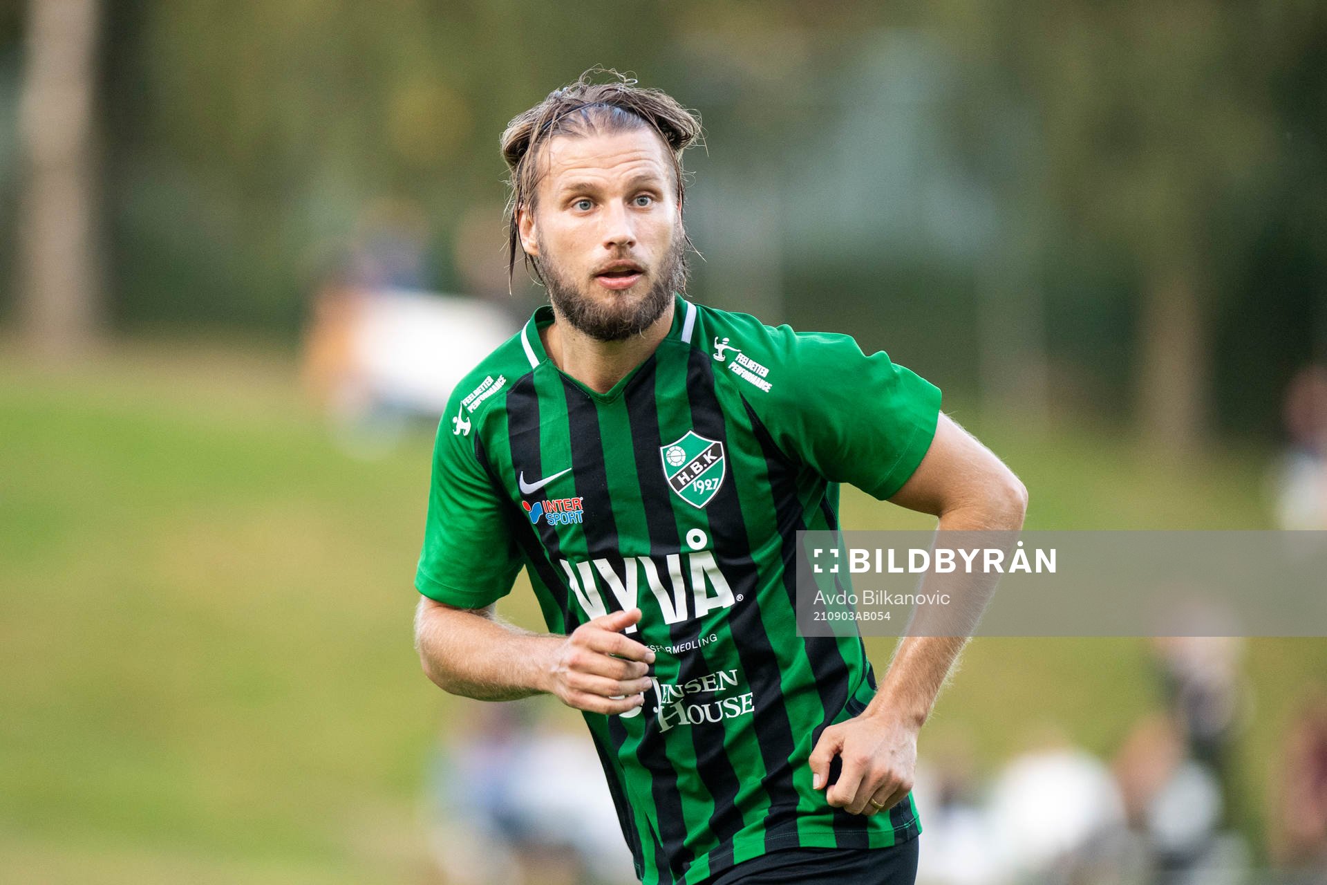 Högaborgs Mac Vladimir Grossmann under fotbollsmatchen i division 3 sydvästra götaland mellan Högaborg och Råå den 3 september 2021 i Helsingborg.