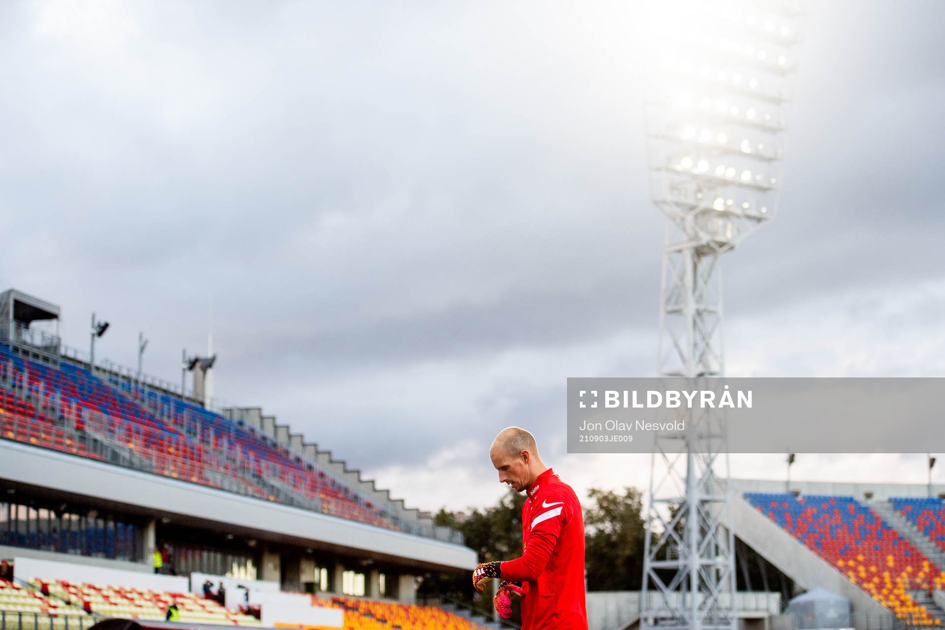 Goalkeeper André Hansen of the Norwegian national football team during a training session on September 3, 2021 in Riga. 