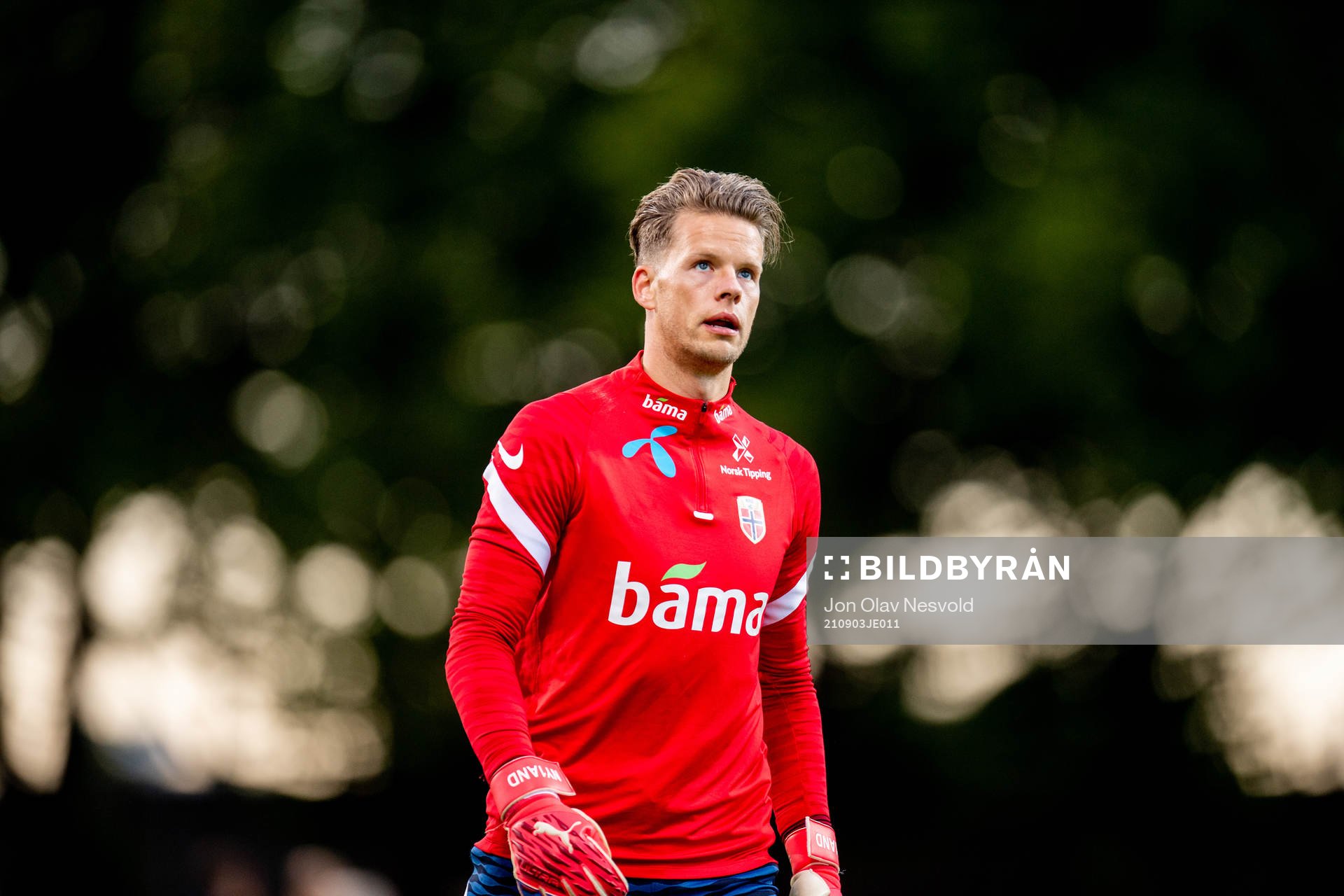 Goalkeeper Ørjan Håskjold Nyland of the Norwegian national football team during a training session on September 3, 2021 in Riga.