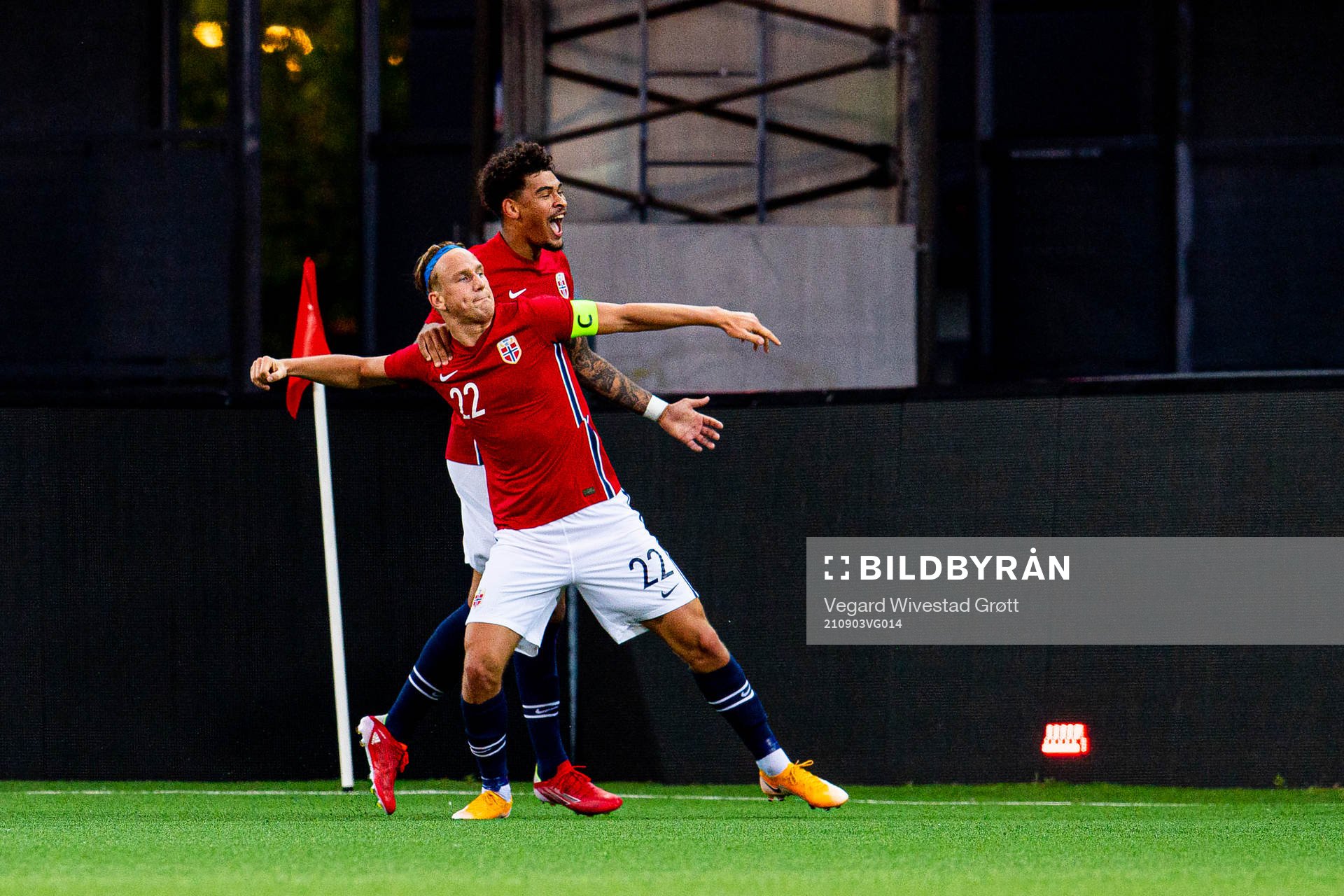 Erik Botheim of Norway celebrates with teammate Noah Holm