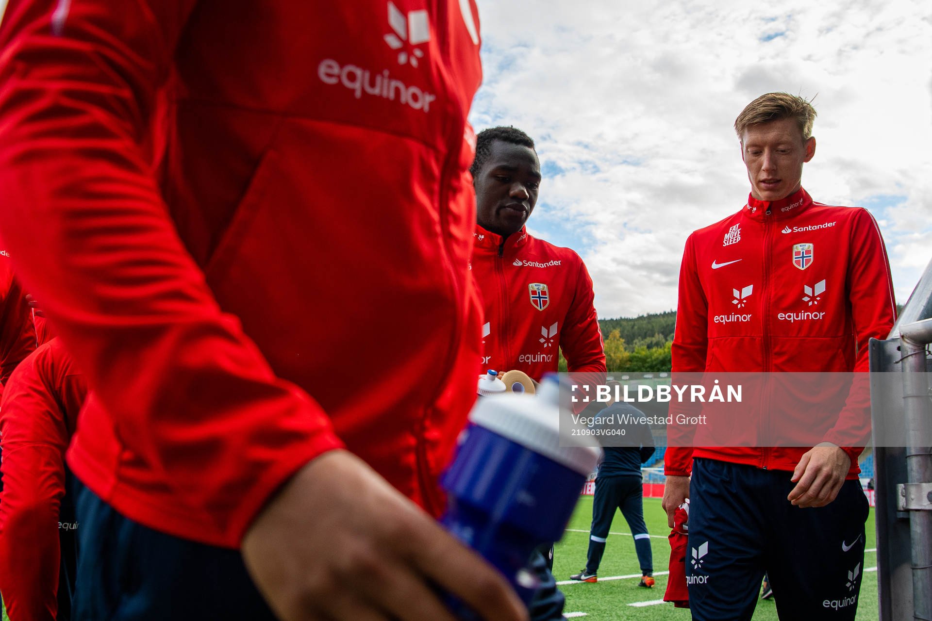 Joshua Kitolano and Ole Martin Kolskogen of Norway ahead of the UEFA Euro Under-21 Qualifier football match between Norway and Austria on September 3, 2021 in Drammen.