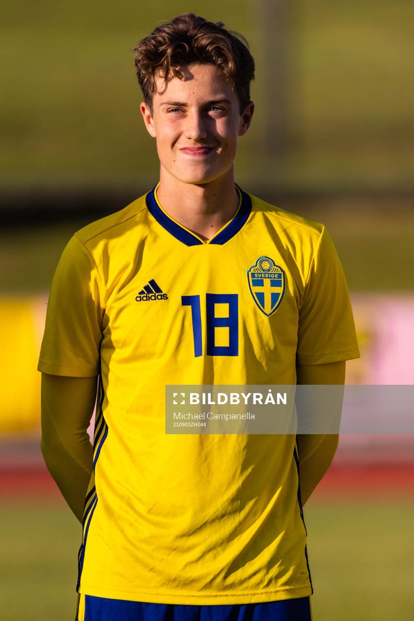 Sveriges Malte Wester under P16 landskampen i fotboll mellan Sverige och Schweiz den 3 september 2021 i Kungsängen. 