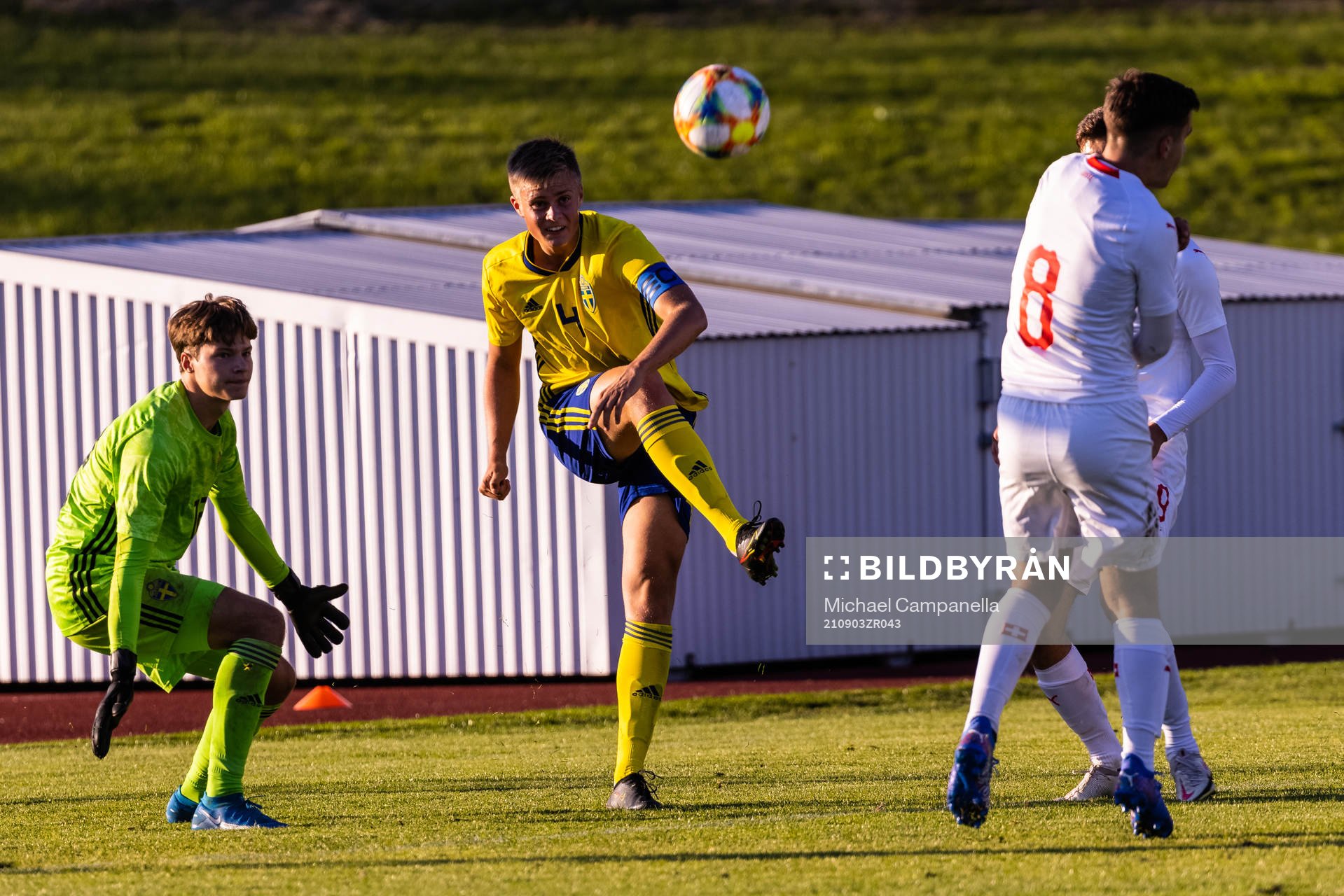 Sveriges Edvin Tellgren under P16 landskampen i fotboll mellan Sverige och Schweiz den 3 september 2021 i Kungsängen. 
