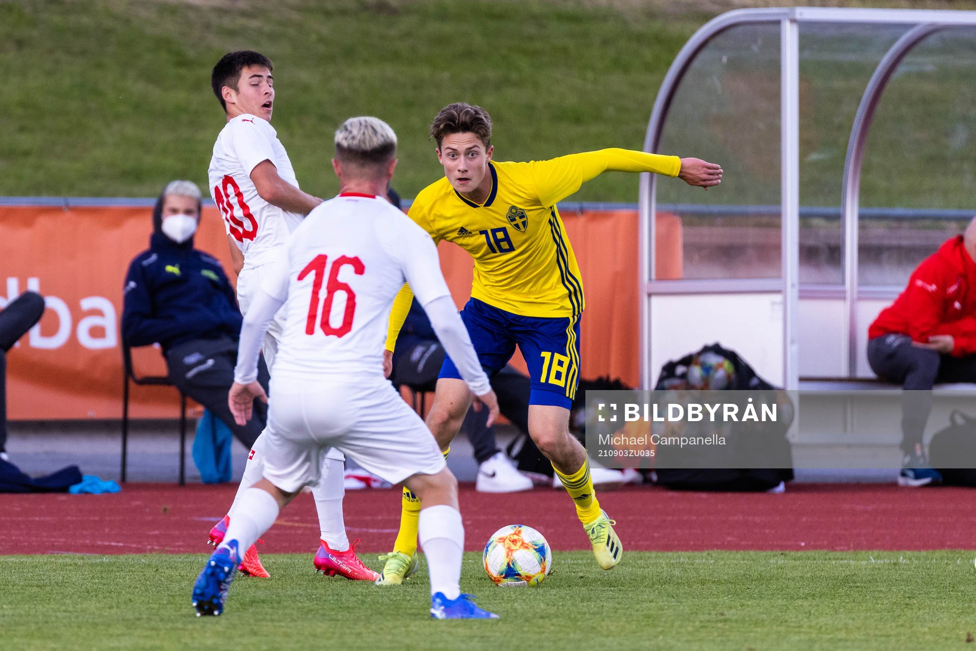 Sveriges Malte Wester under P16 landskampen i fotboll mellan Sverige och Schweiz den 3 september 2021 i Kungsängen. 