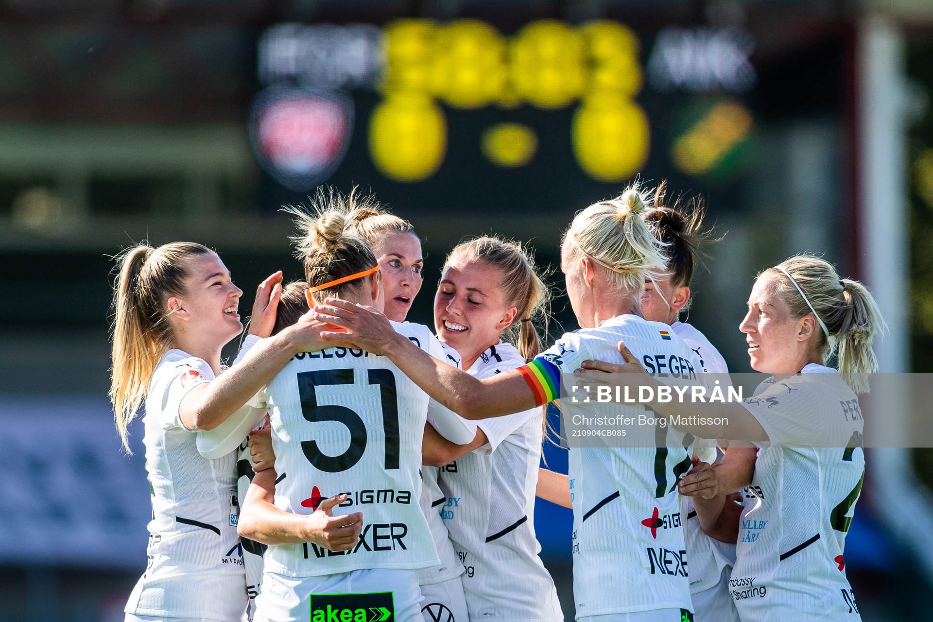 Rosengårds spelare jublar efter 1-0 under fotbollsmatchen i Damallsvenskan mellan FC Rosengård och AIK den 4 september 2021 i Malmö.