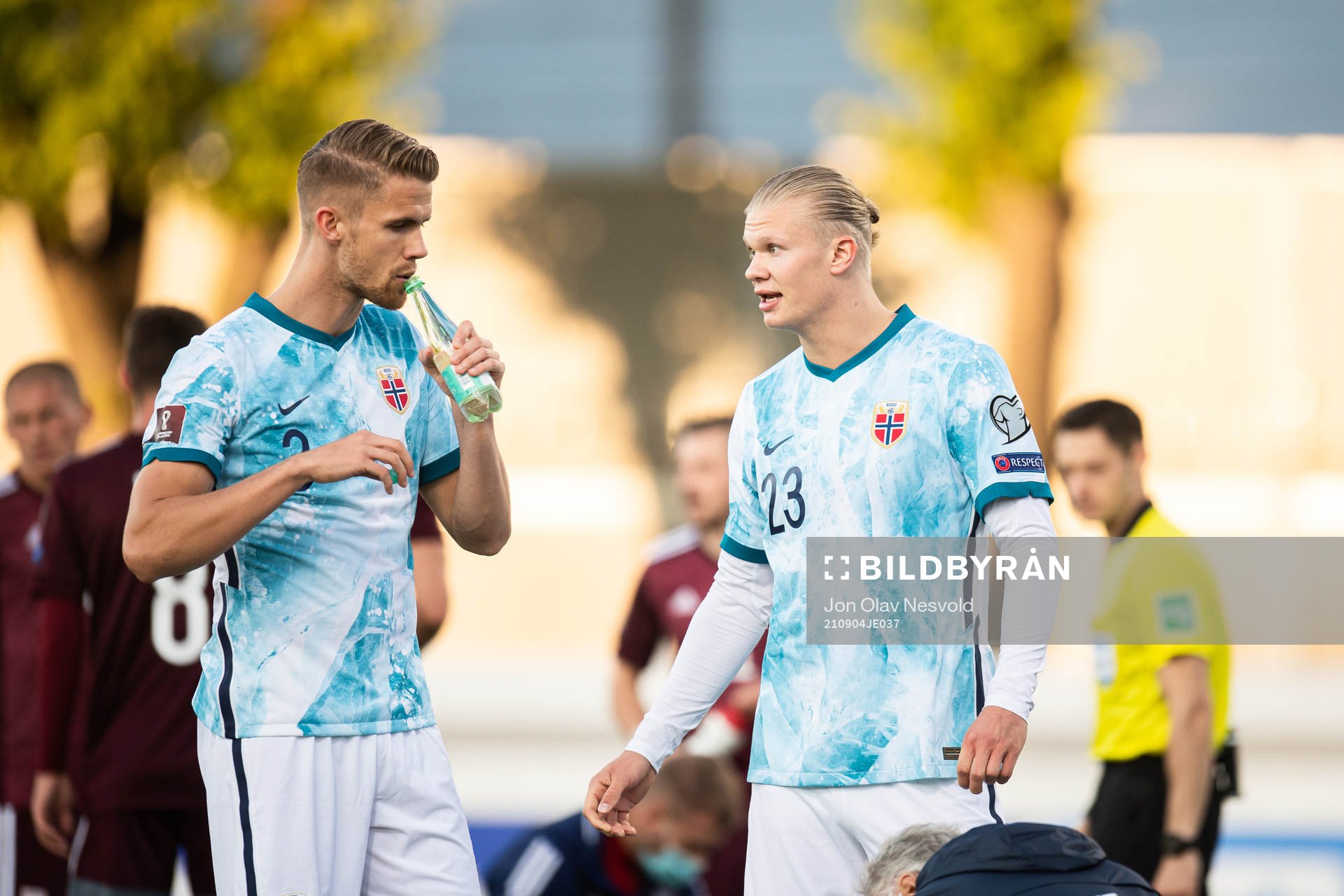Kristoffer Ajer and Erling Braut Haaland of Norway