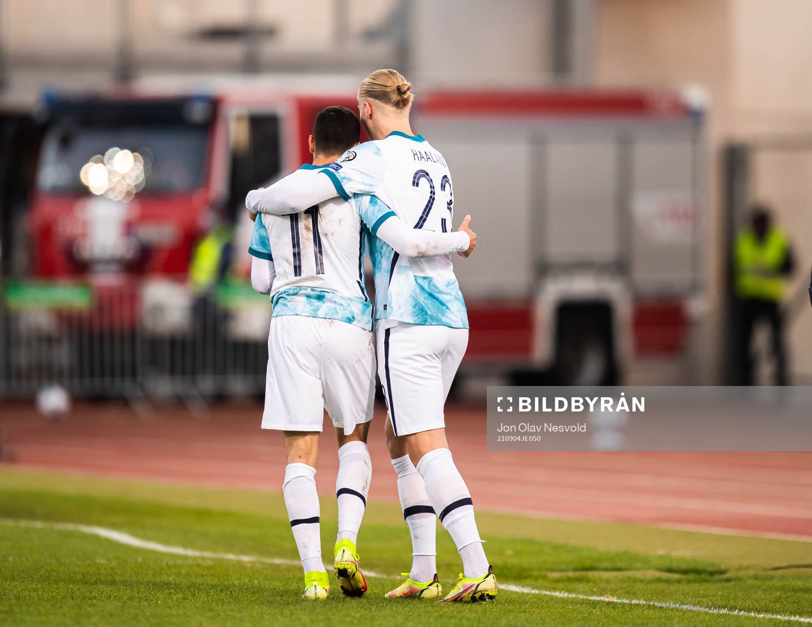 Mohamed Elyounoussi and Erling Braut Haaland of Norway