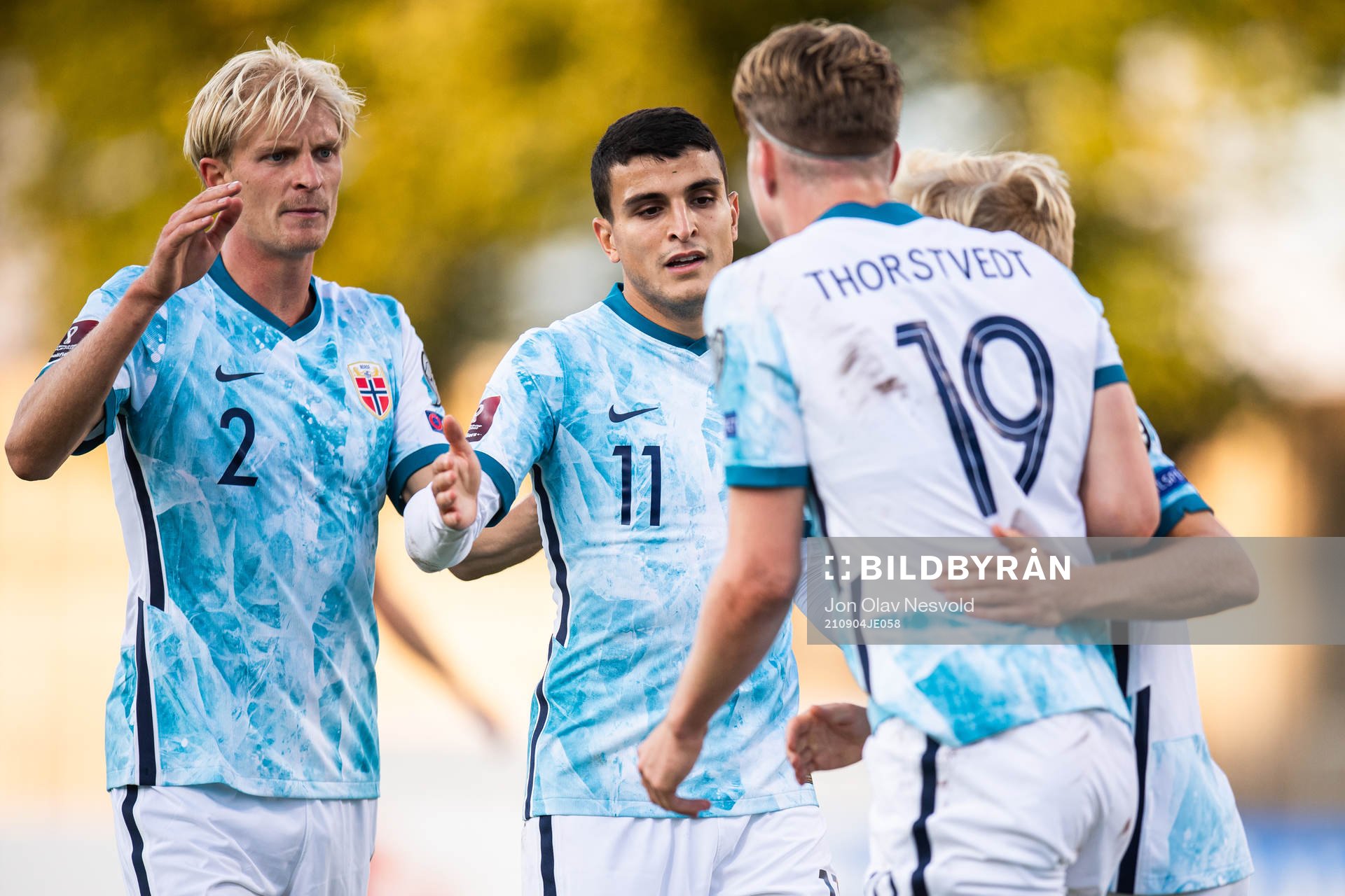 Morten Thorsby and Mohamed Elyounoussi of Norway celebrate